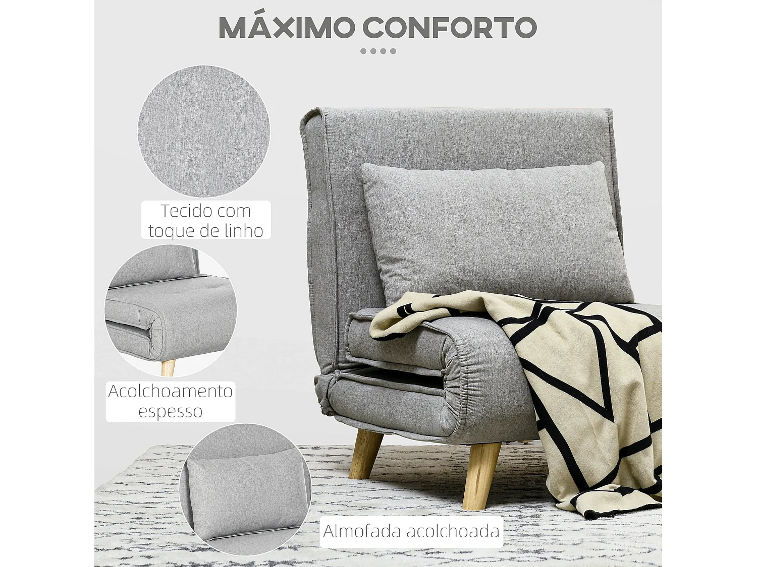Sofá cama Martina Homcom respaldo ajustable 5 posiciones gris 79x72x78 cm