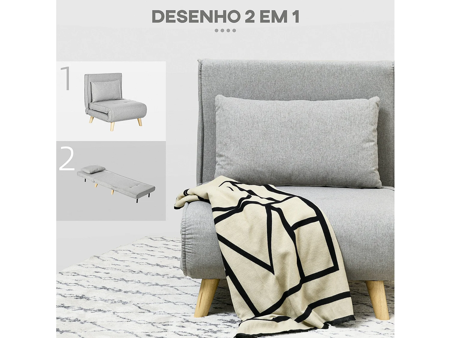 Sofá cama Martina Homcom respaldo ajustable 5 posiciones gris 79x72x78 cm