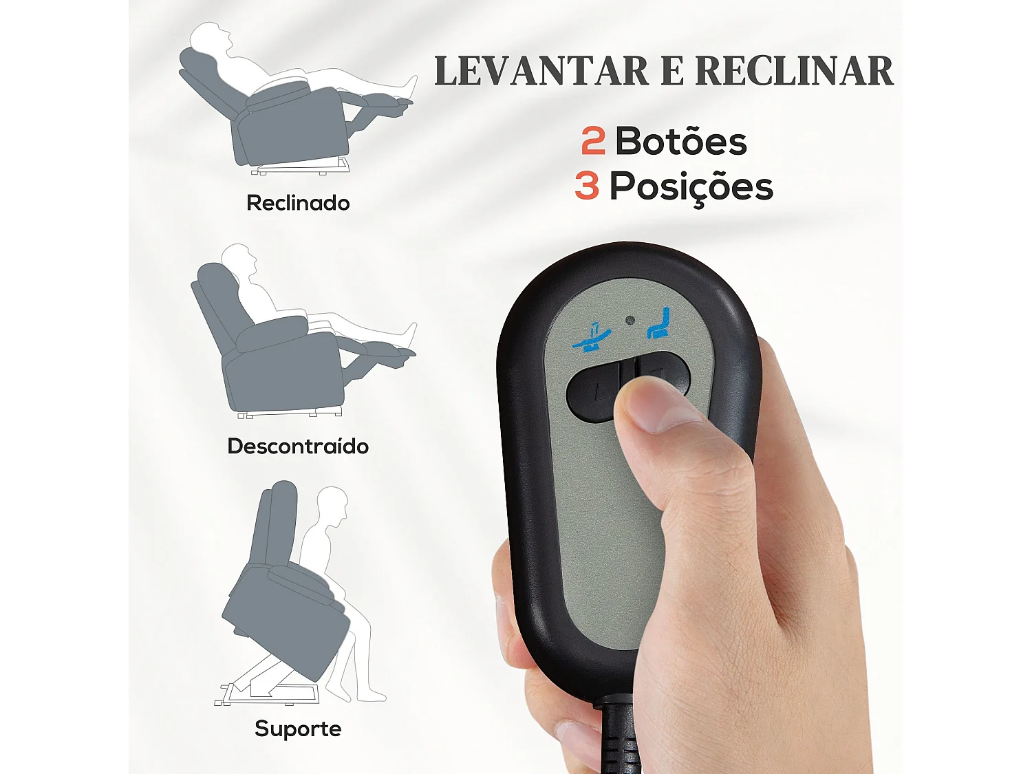 Poltrona Elevatória Elétrica com Massagem e Aquecimento - Reclinável Cinza