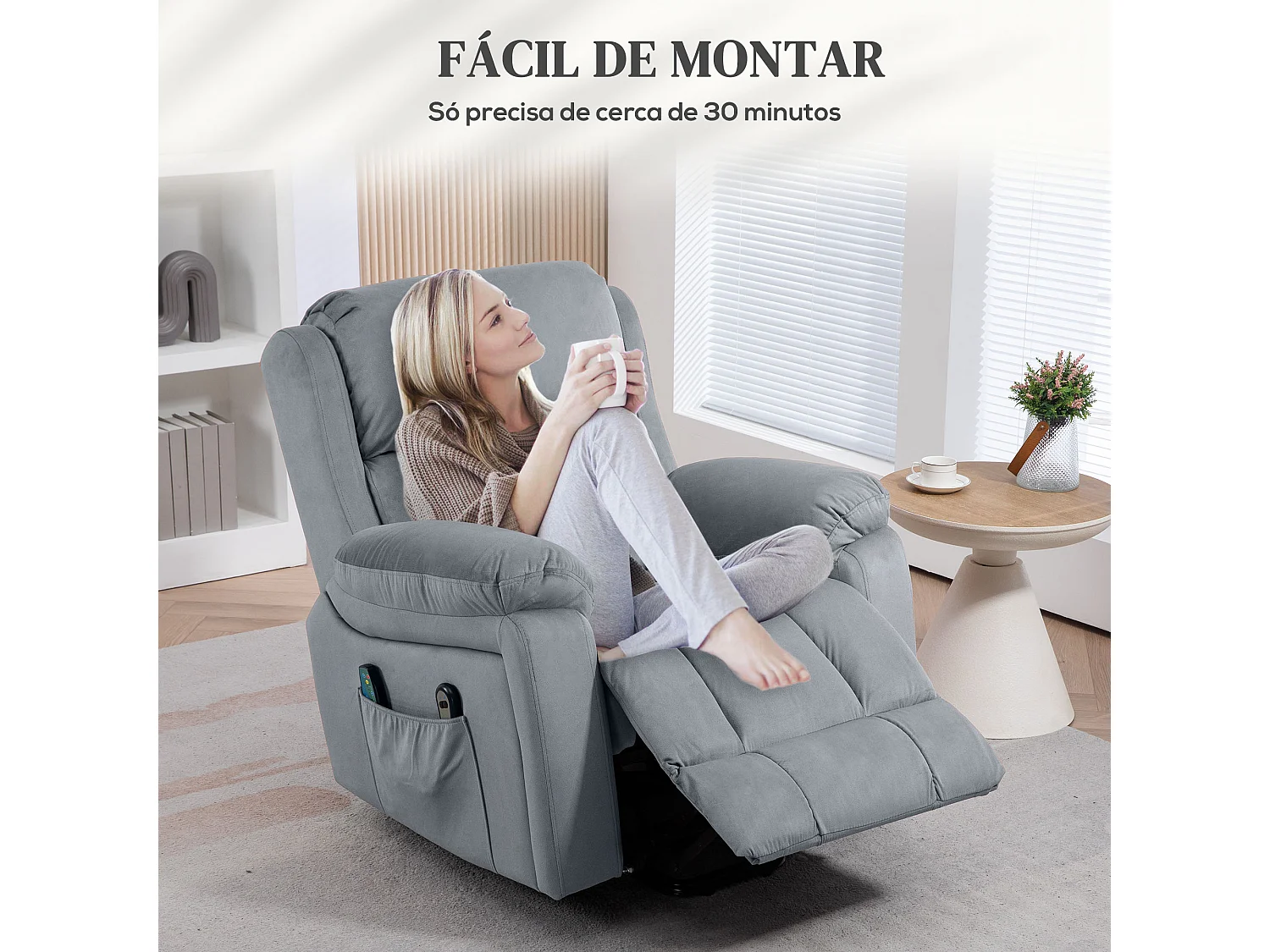 Sillón relax Leire Homcom eleva personas + masajeador + calefacción lumbar gris  103x90x95 cm