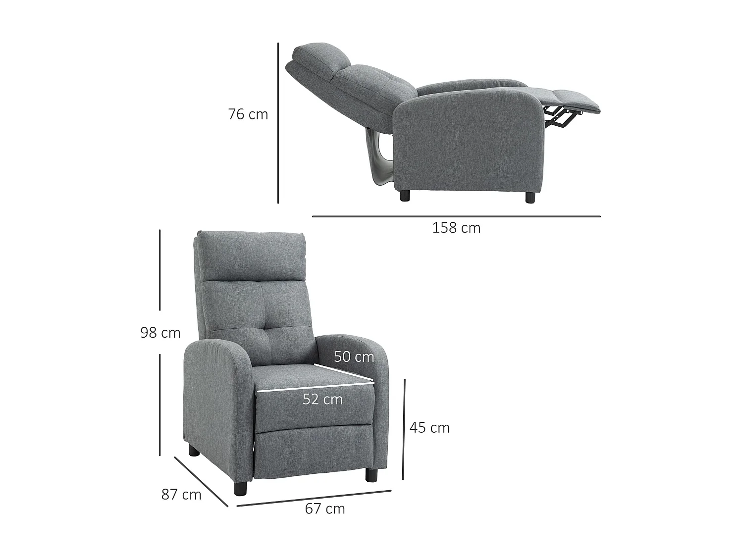 Sillón relax reclinable gris 67x87x98 cm HOMCOM