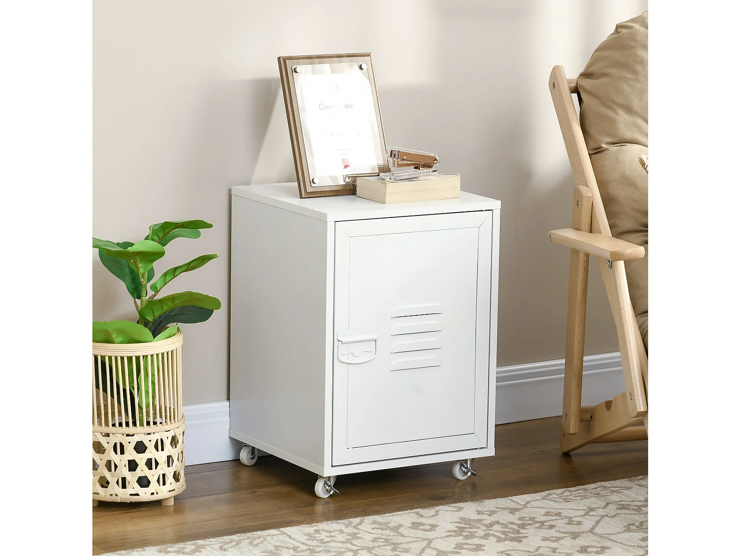 Vinsetto Bloco de Gavetas Móvel com Rodas e Porta de Metal para Arquivos A4 - Branco 38x38,5x55,5 cm