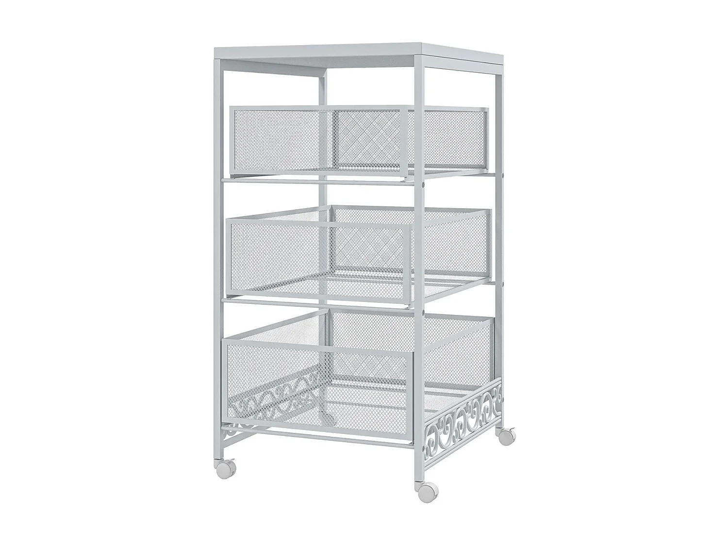 Carrinho Auxiliar de Armazenamento com 3 Níveis e Rodas para Cozinha e Casa de Banho - Branco