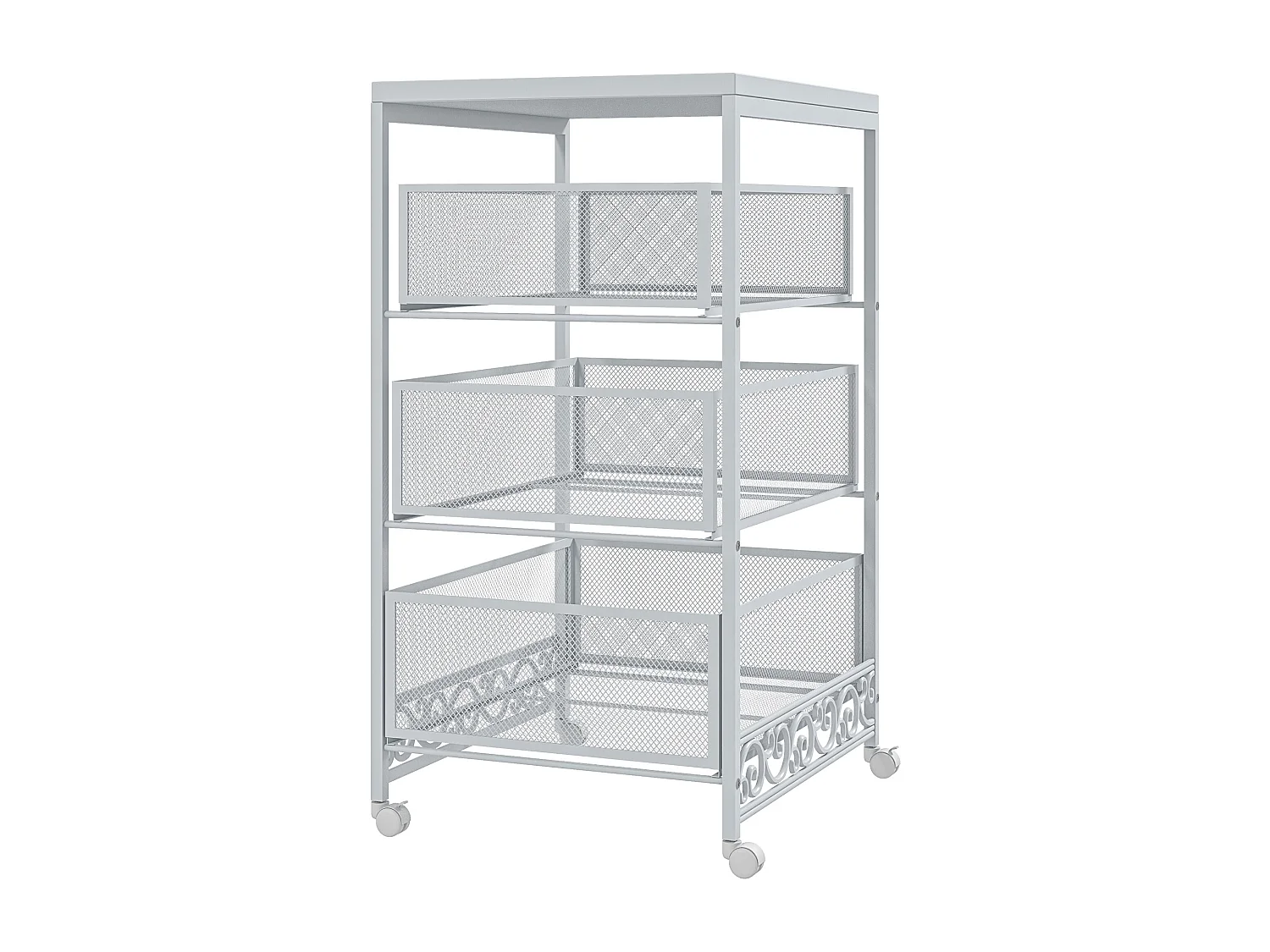 Carrinho Auxiliar de Armazenamento com 3 Níveis e Rodas para Cozinha e Casa de Banho - Branco