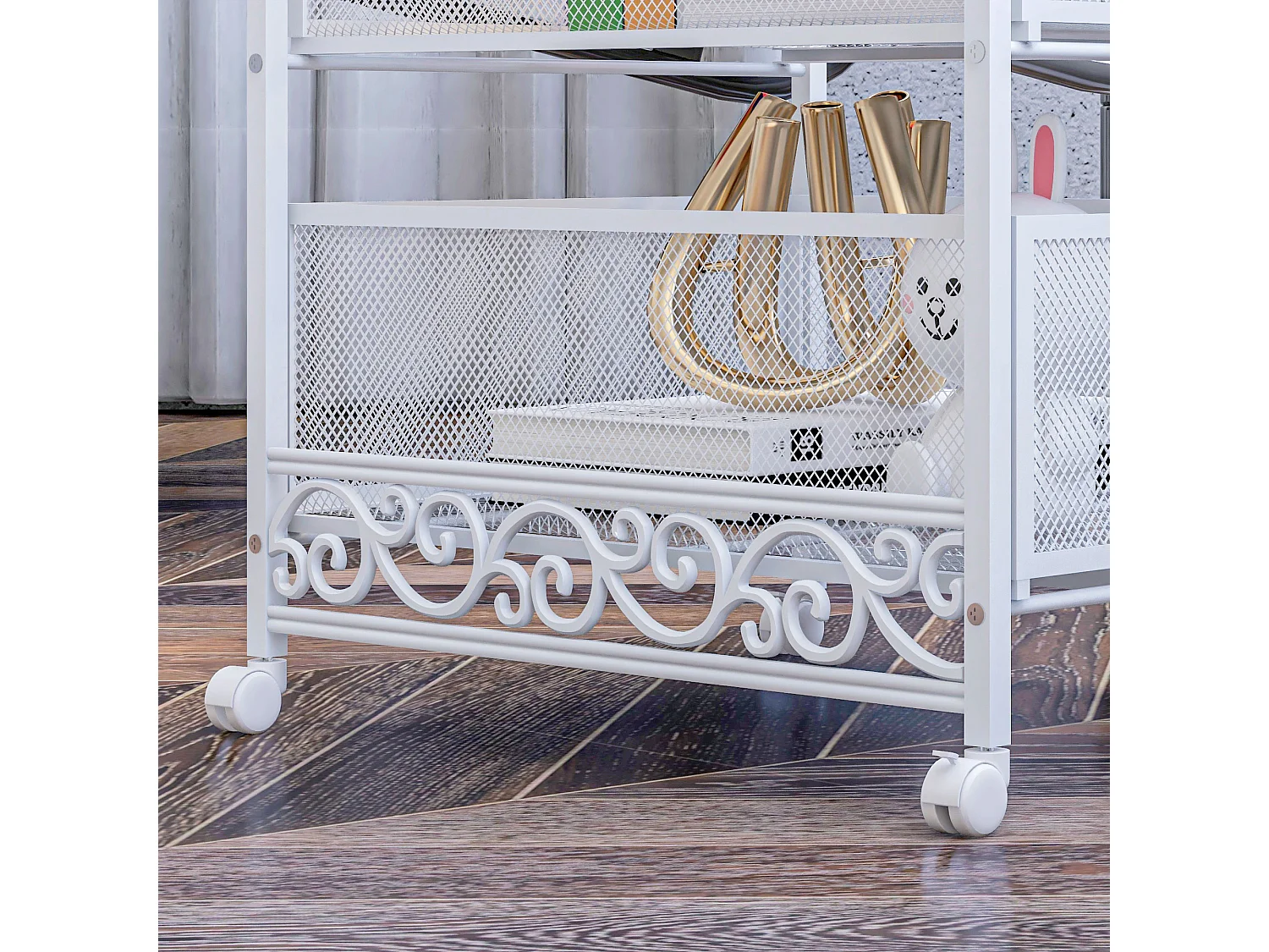 Carrinho Auxiliar de Armazenamento com 3 Níveis e Rodas para Cozinha e Casa de Banho - Branco