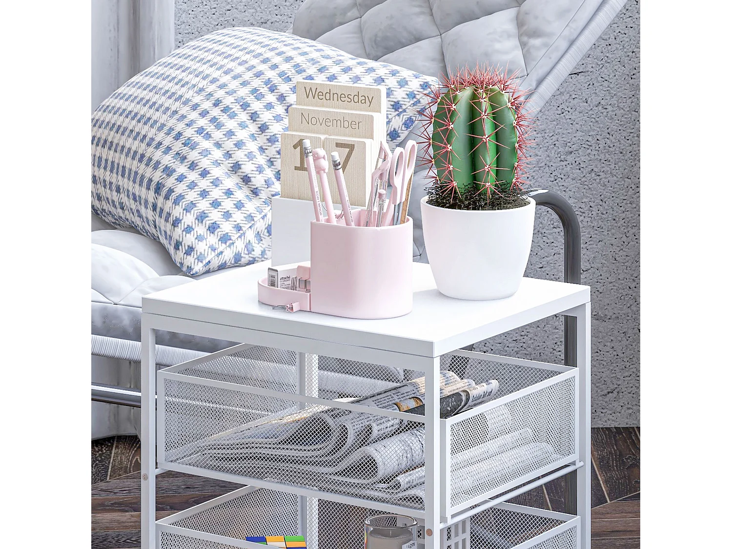 Carrinho Auxiliar de Armazenamento com 3 Níveis e Rodas para Cozinha e Casa de Banho - Branco