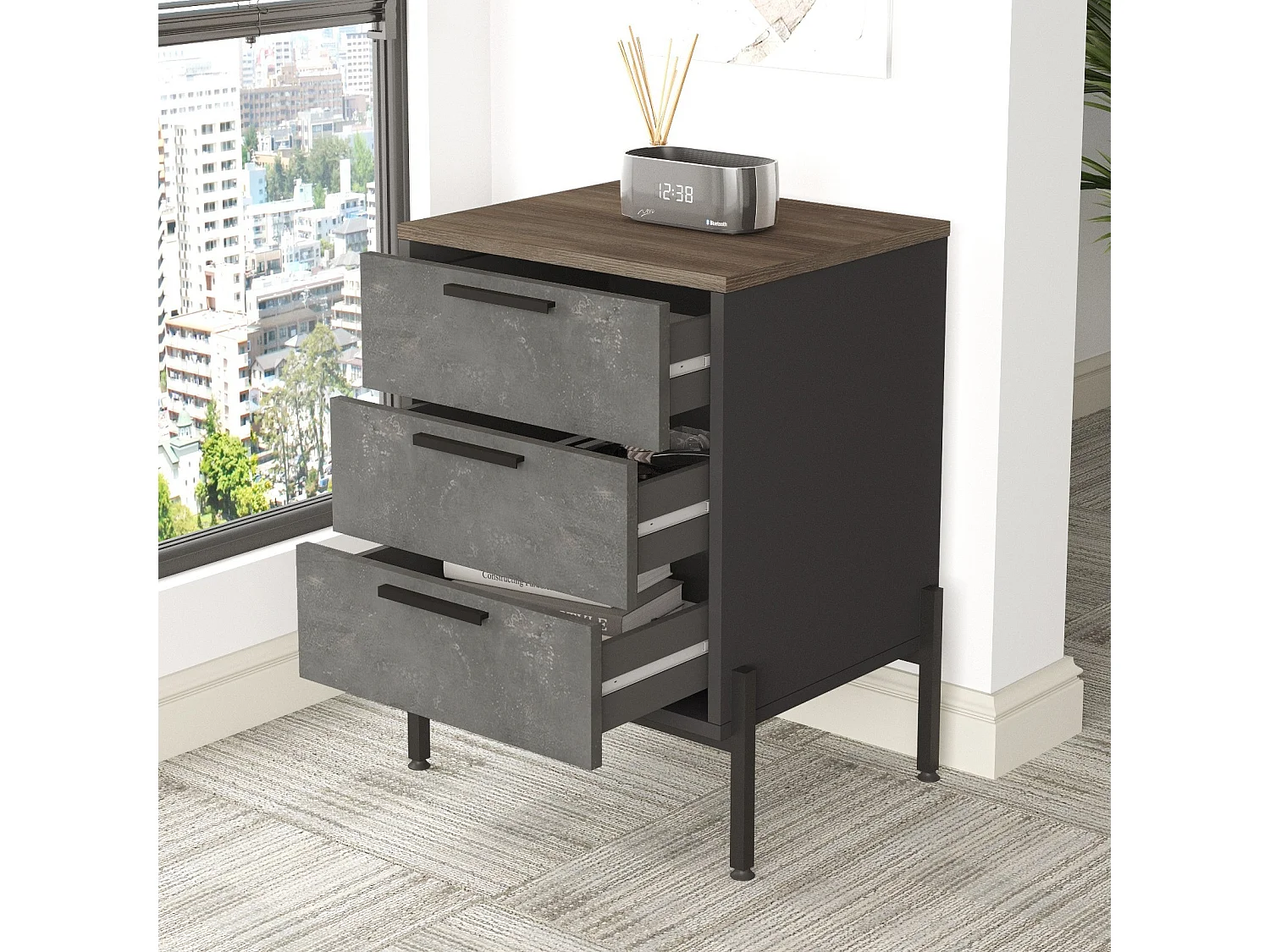 Cajonera VS3-CGA antracita gris marrón 54x44.5x70 cm