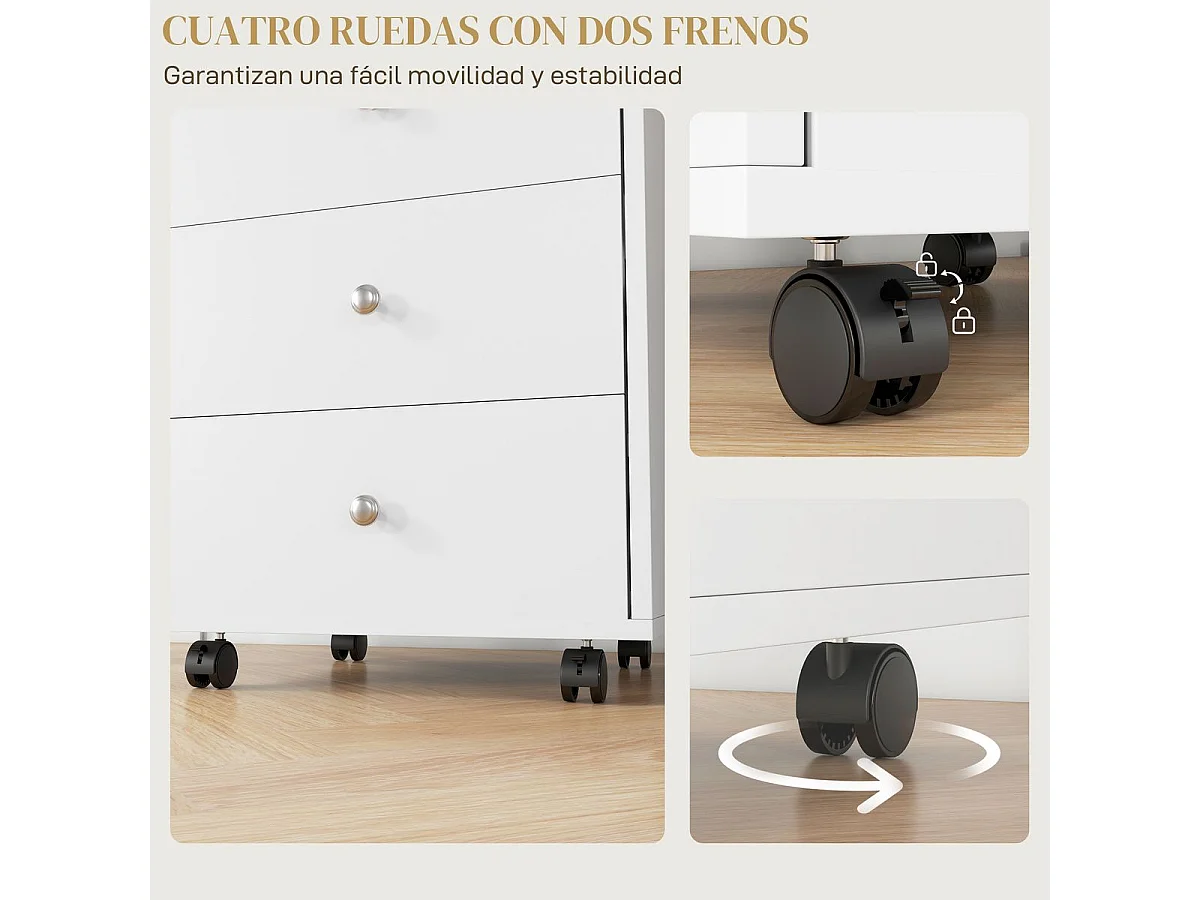 Móvel Arquivador HOMCOM com 3 Gavetas e Bandeja Amovível - Prático e Compacto em Branco e Natural