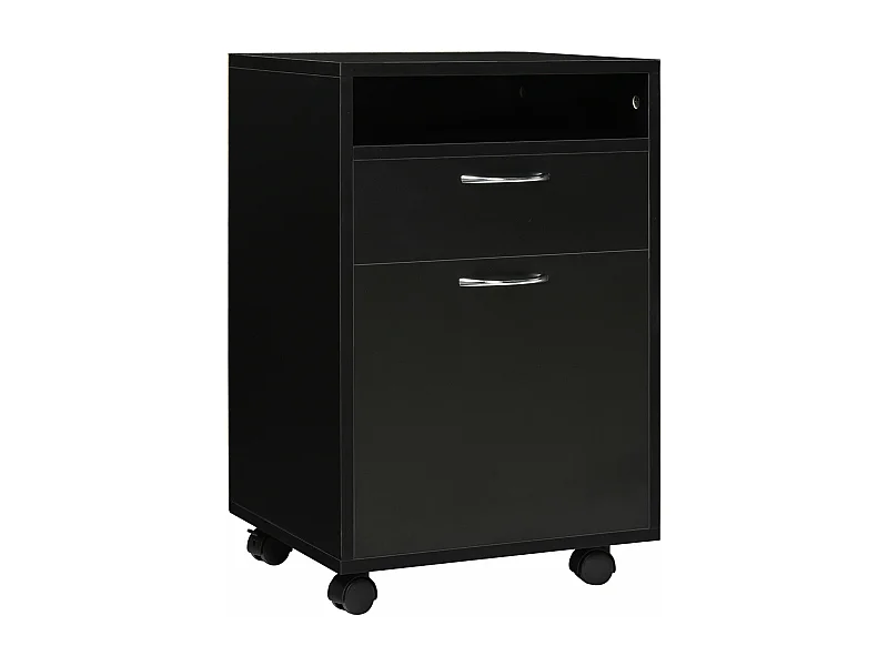 Bloco de Gavetas HOMCOM com Armário e Rodas - Móvel de Escritório Compacto Preto 40x35x60 cm