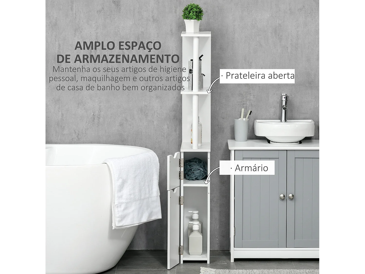 Columna de baño Dallas Kleankin 2 estantes + 2 armarios blanco 118x29,8x15,2 cm