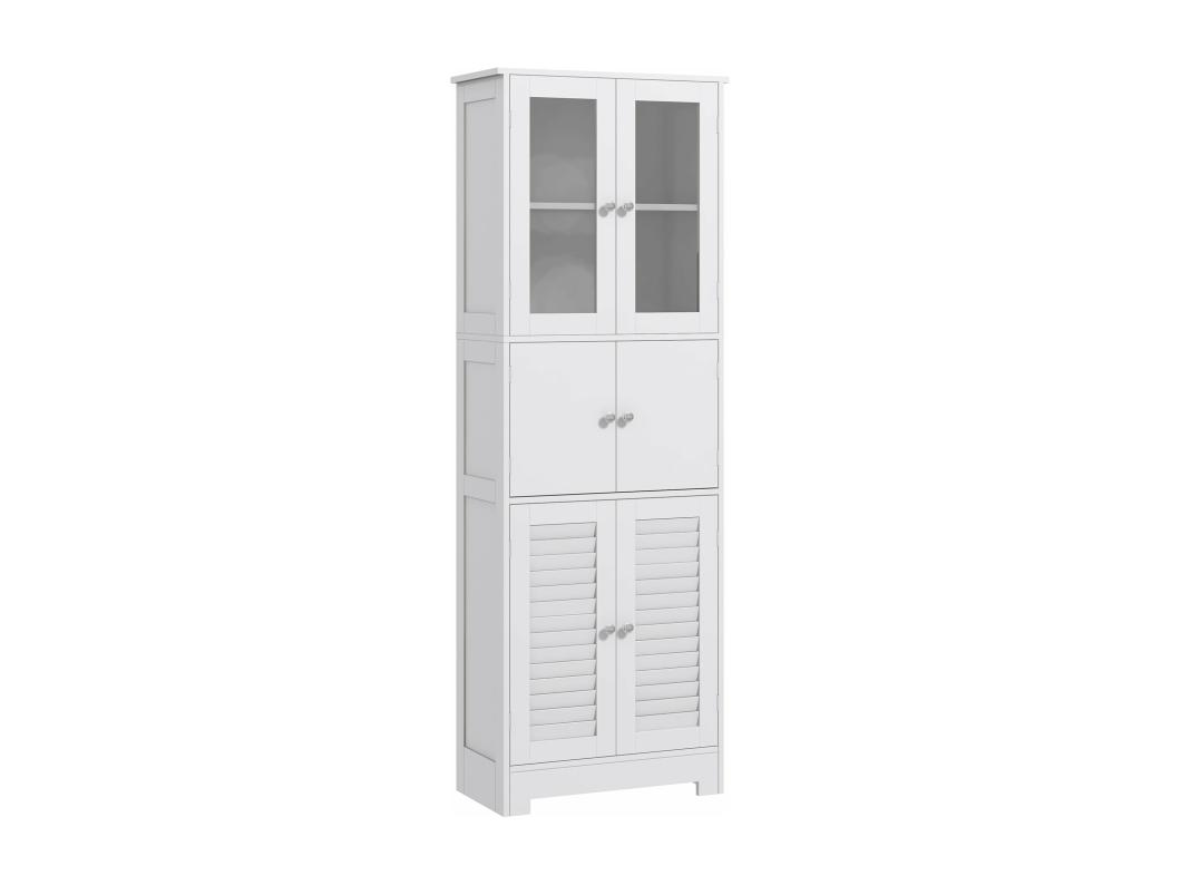 Armário de Casa de Banho Móvel HOMCOM com 6 Portas e Prateleiras Ajustáveis em Branco