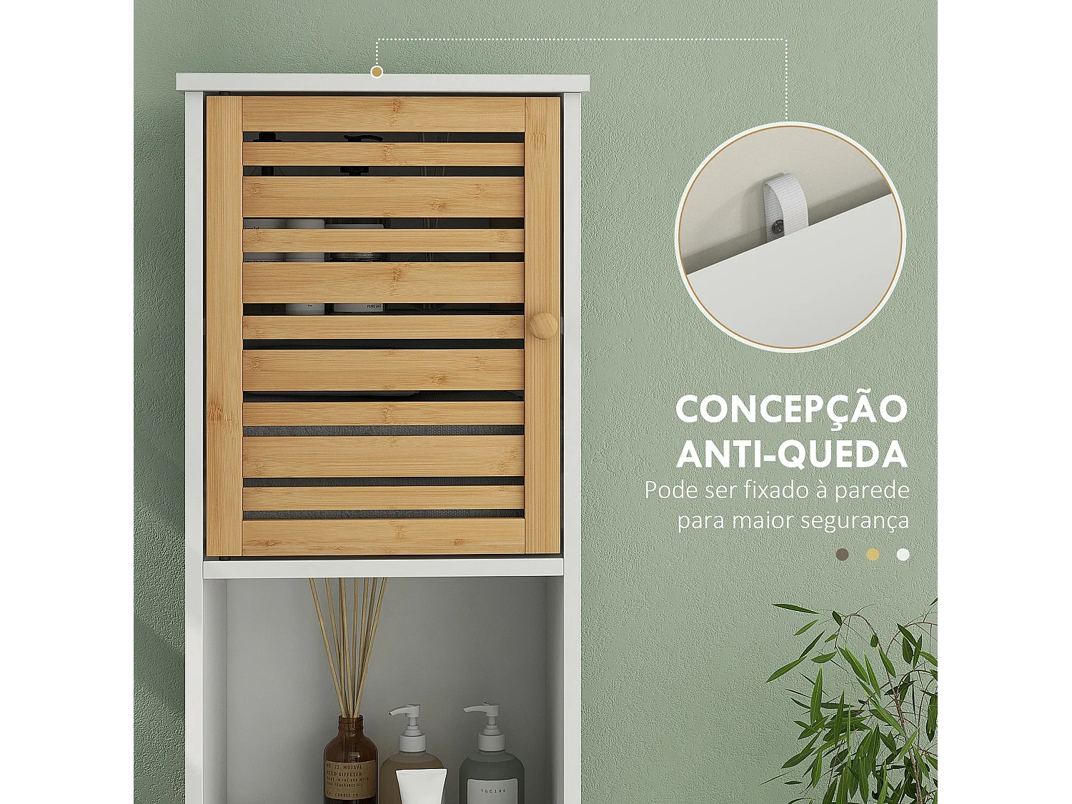 Coluna de Banho HOMCOM Moderna com Armários e Prateleiras Ajustáveis em Bambu - 35x30x170 cm