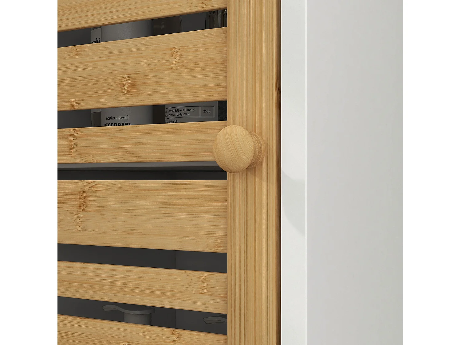 Coluna de Banho HOMCOM Moderna com Armários e Prateleiras Ajustáveis em Bambu - 35x30x170 cm