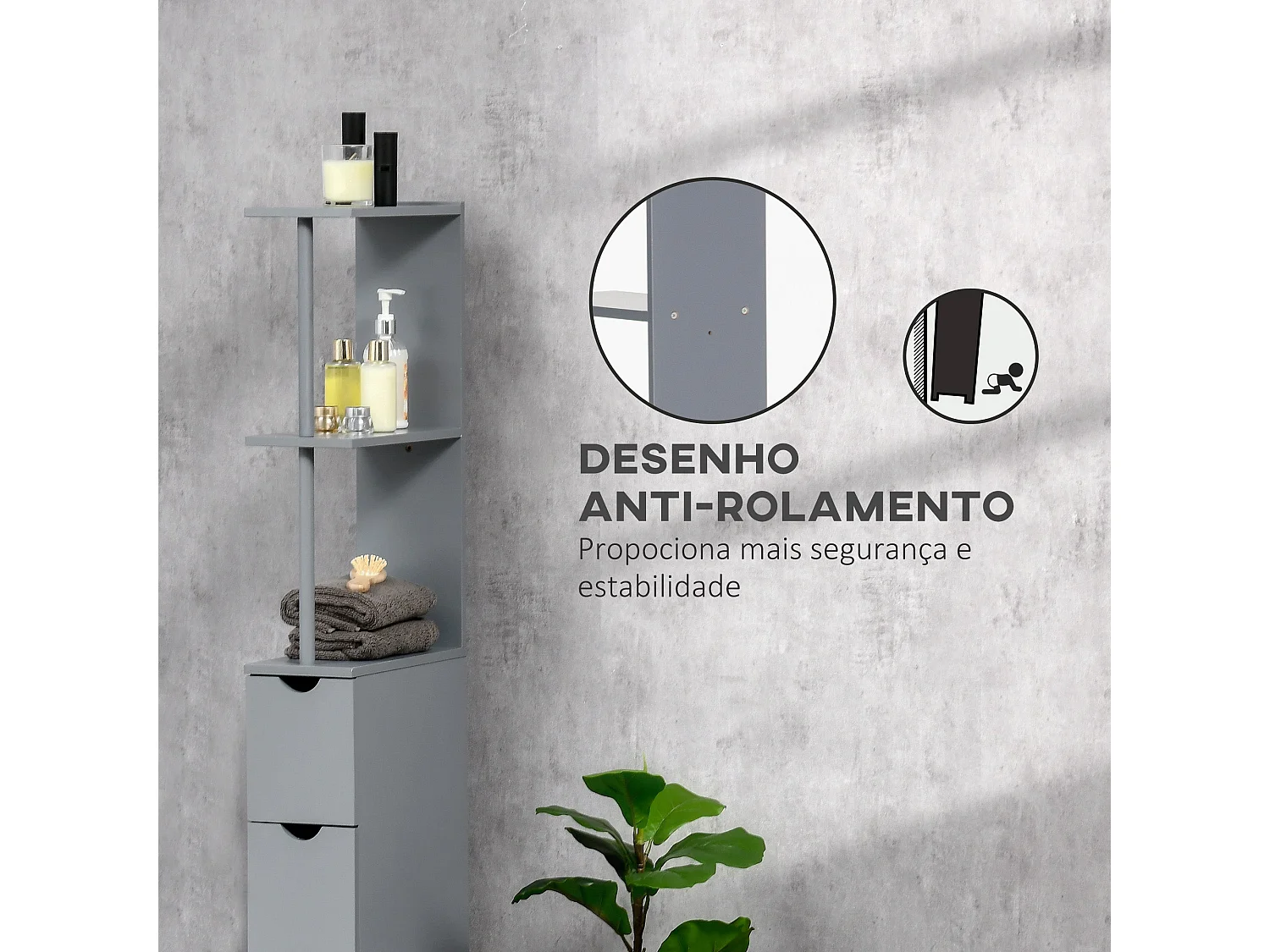 Armário Compacto de Banho HOMCOM com 2 Prateleiras e 2 Gavetas - Cinza Moderno