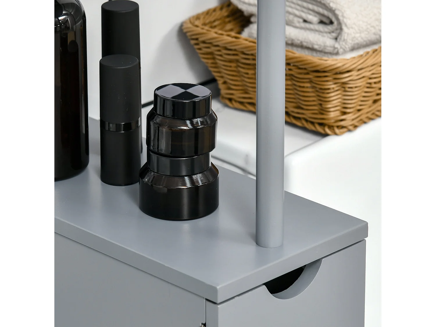 Armário Compacto de Banho HOMCOM com 2 Prateleiras e 2 Gavetas - Cinza Moderno