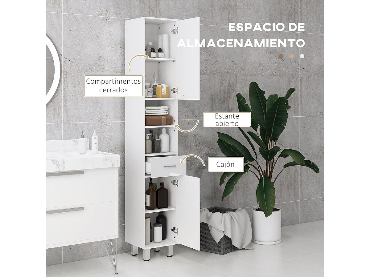 Armário Alto de Casa de Banho Damise 180cm - Branco - Estilo Moderno e Funcional