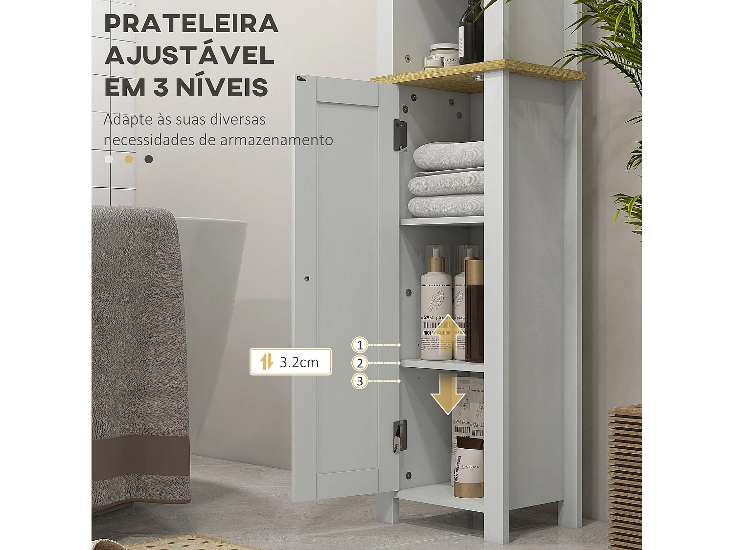 Coluna de Banho Móvel Kleankin com Prateleiras Abertas e Armário Ajustável - Branco