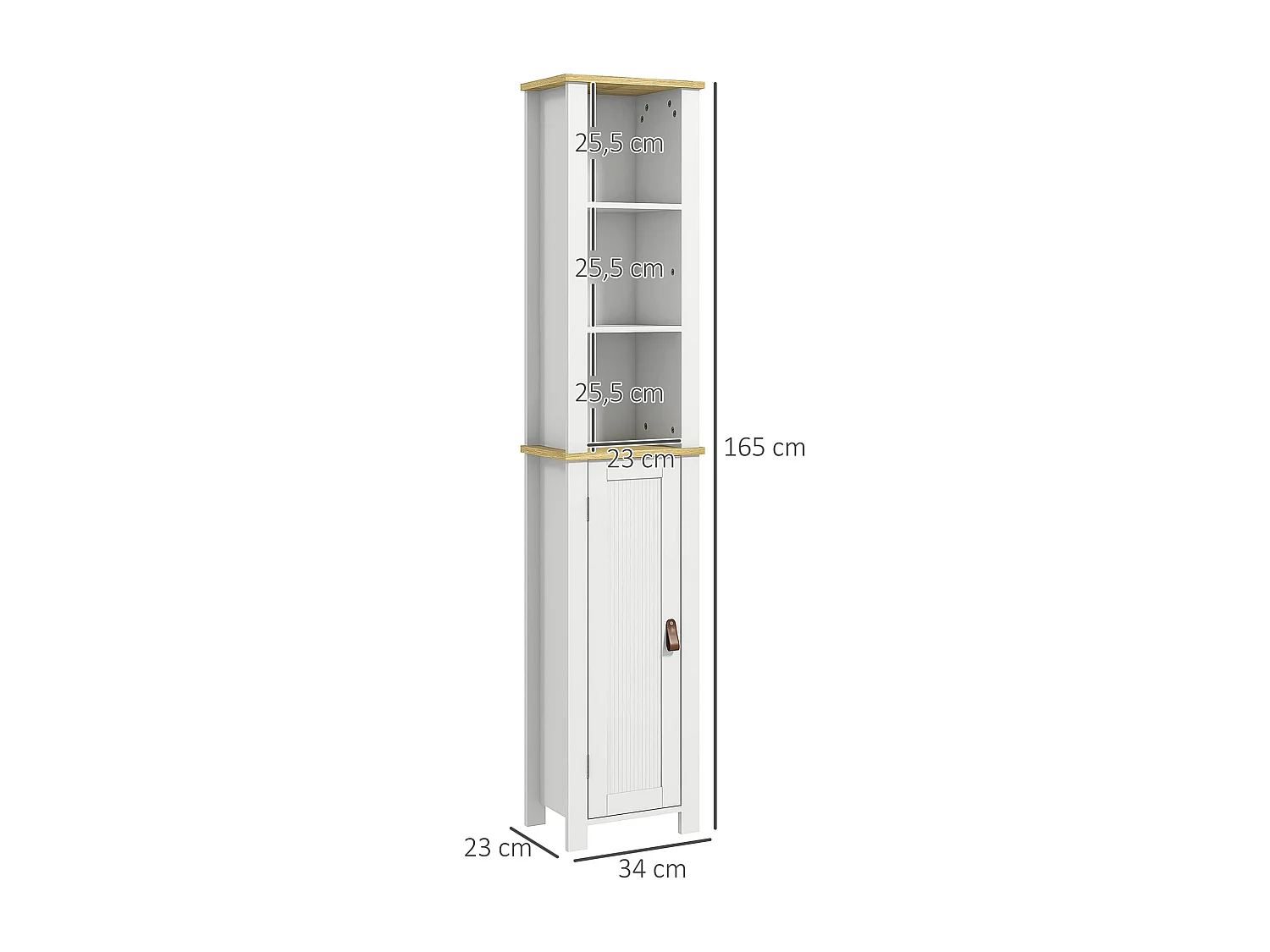 Columna de baño Monte Kleankin con puerta y 3 estantes blanco/natural 165x34x23 cm