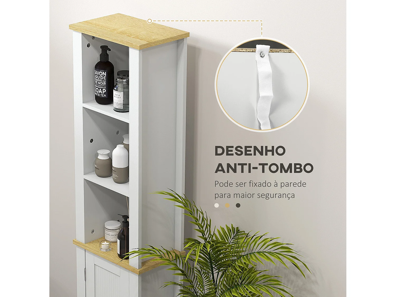 Columna de baño Monte Kleankin con puerta y 3 estantes blanco/natural 165x34x23 cm