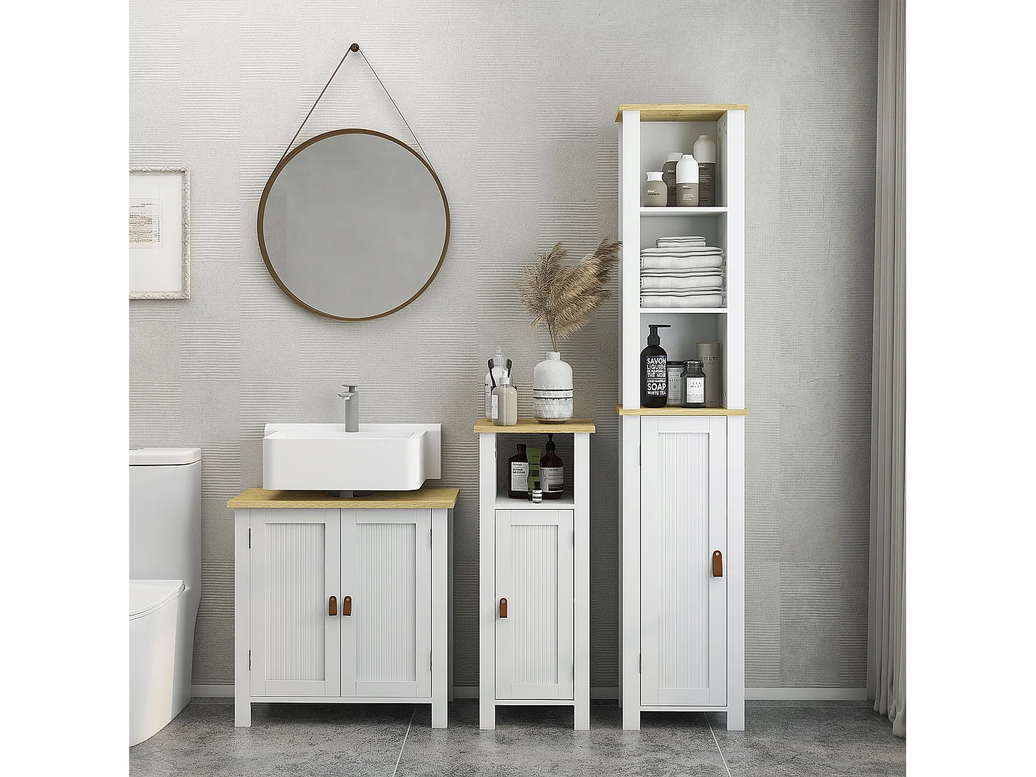 Columna de baño Monte Kleankin con puerta y 3 estantes blanco/natural 165x34x23 cm