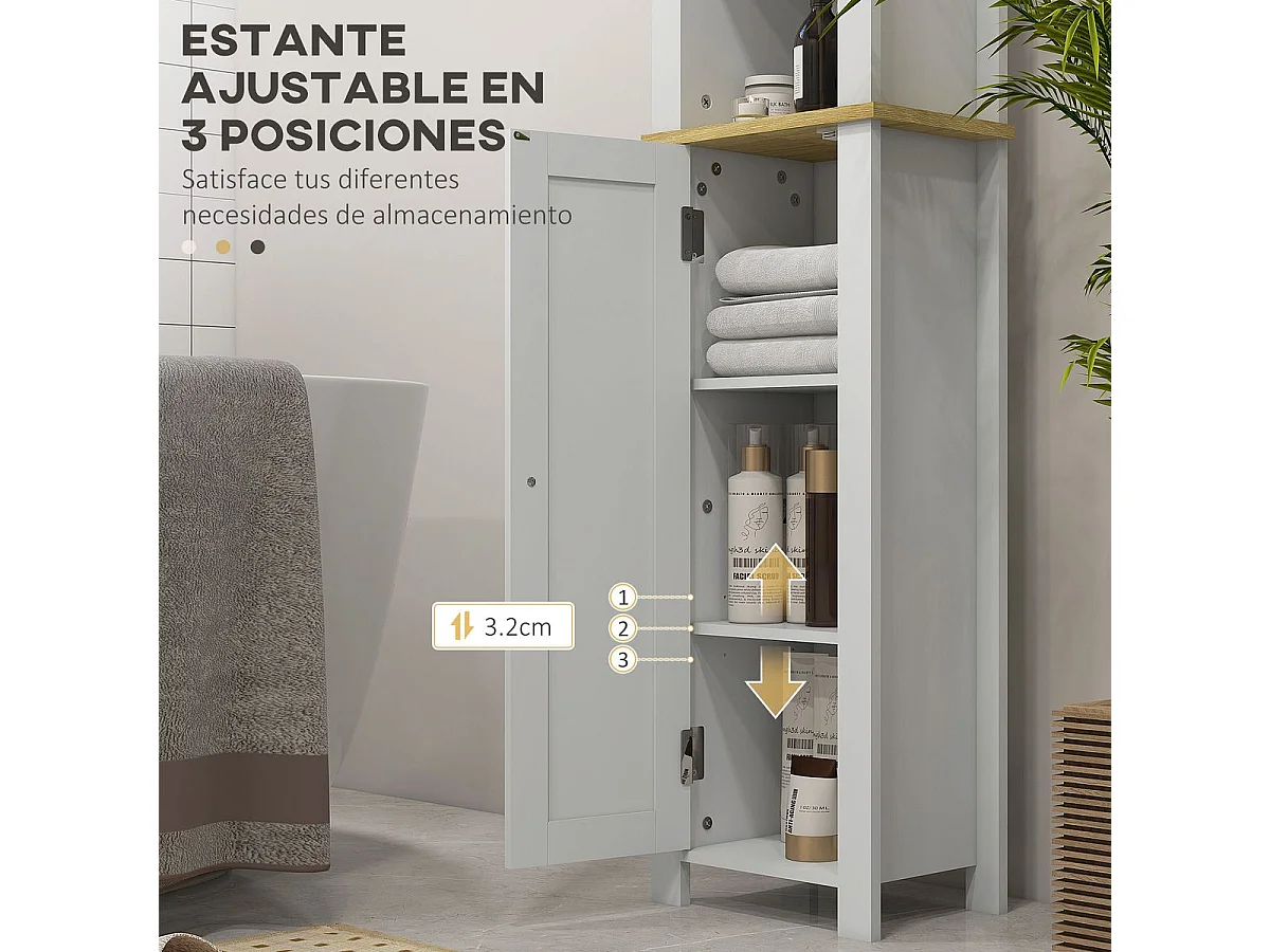 Columna de baño Monte Kleankin con puerta y 3 estantes blanco/natural 165x34x23 cm
