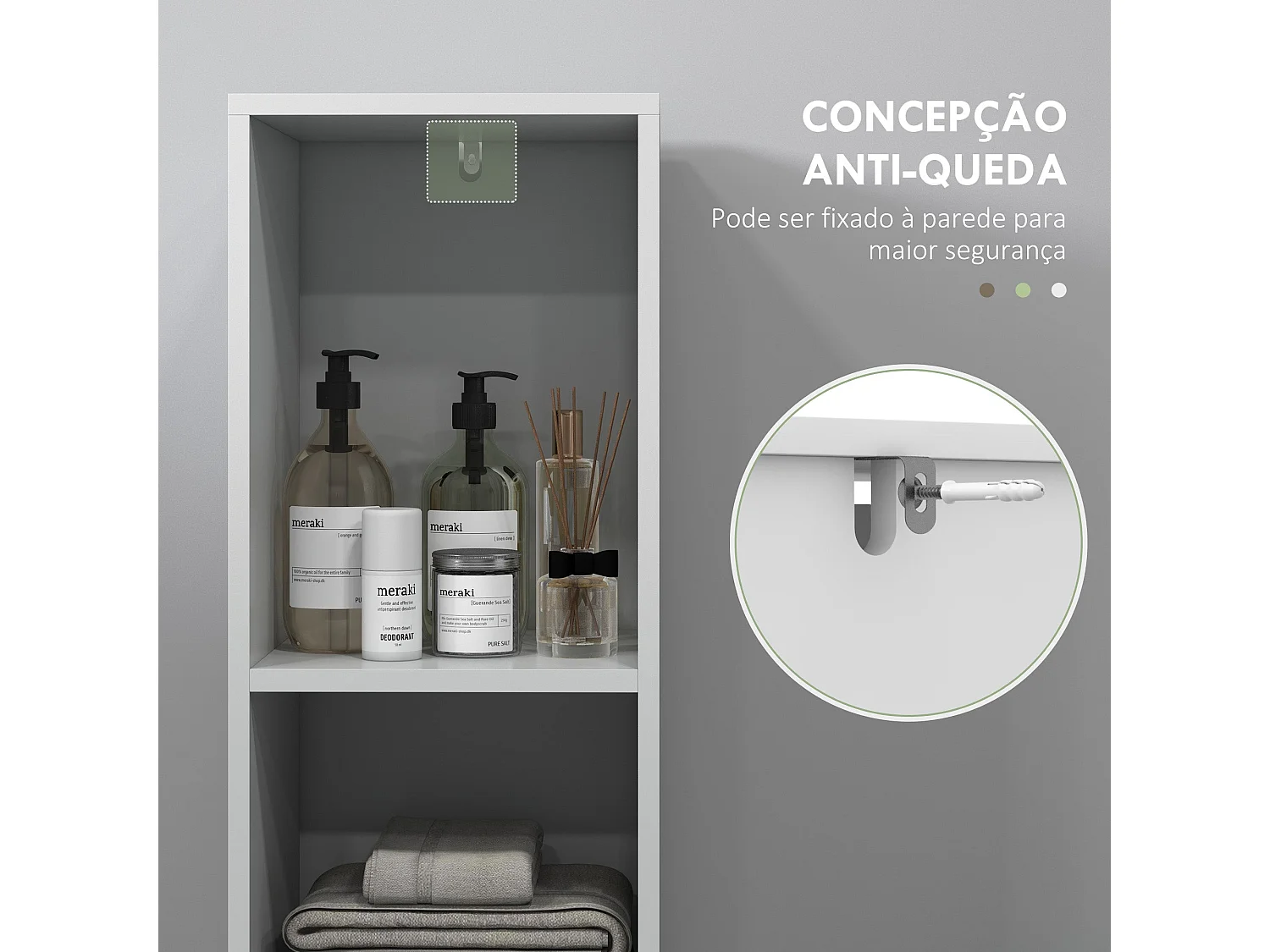 Armário Alto de Banho HOMCOM com 2 Prateleiras Abertas e Anti-Tombo em Branco - 30x30x160 cm