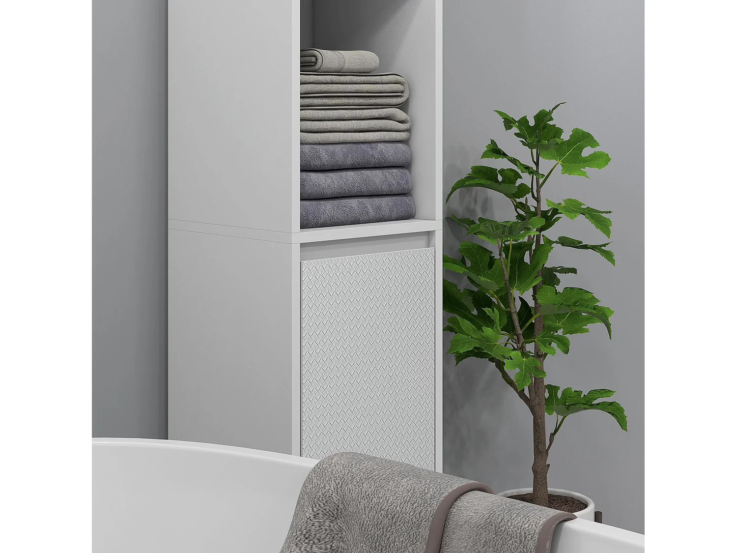 Armário Alto de Banho HOMCOM com 2 Prateleiras Abertas e Anti-Tombo em Branco - 30x30x160 cm