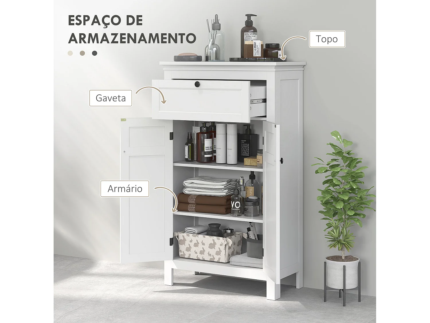 Armário de Banho HOMCOM Moderno com Gaveta e Prateleiras Ajustáveis - 60x30x102,5 cm Branco