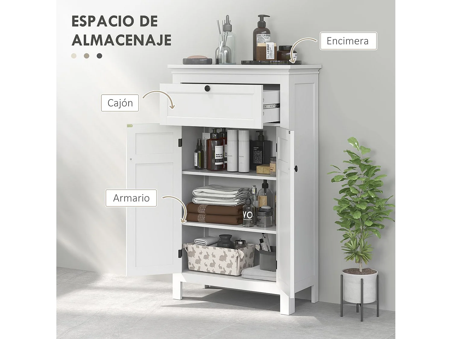 Armário de Banho HOMCOM Moderno com Gaveta e Prateleiras Ajustáveis - 60x30x102,5 cm Branco