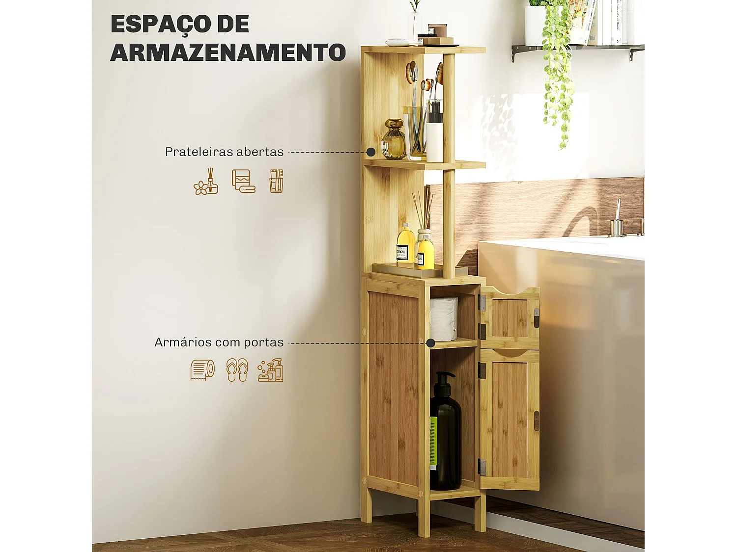 Mueble auxiliar Dhea Homcom 2 armarios + 2 estantes natural 120x18x30 cm