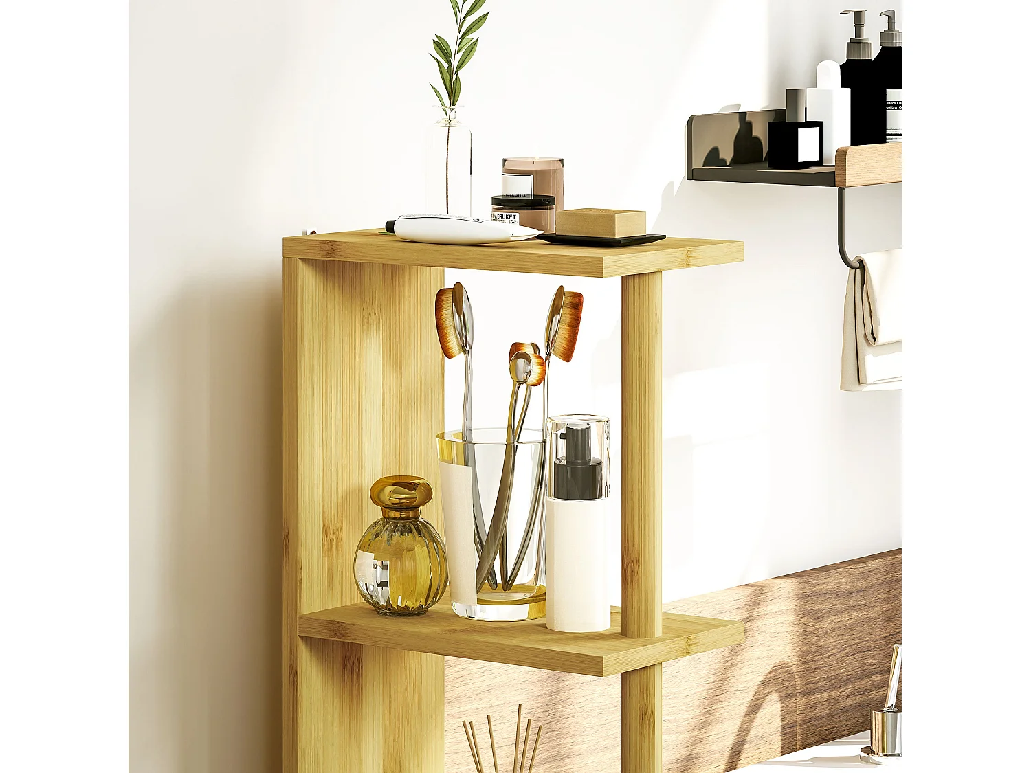 Mueble auxiliar Dhea Homcom 2 armarios + 2 estantes natural 120x18x30 cm