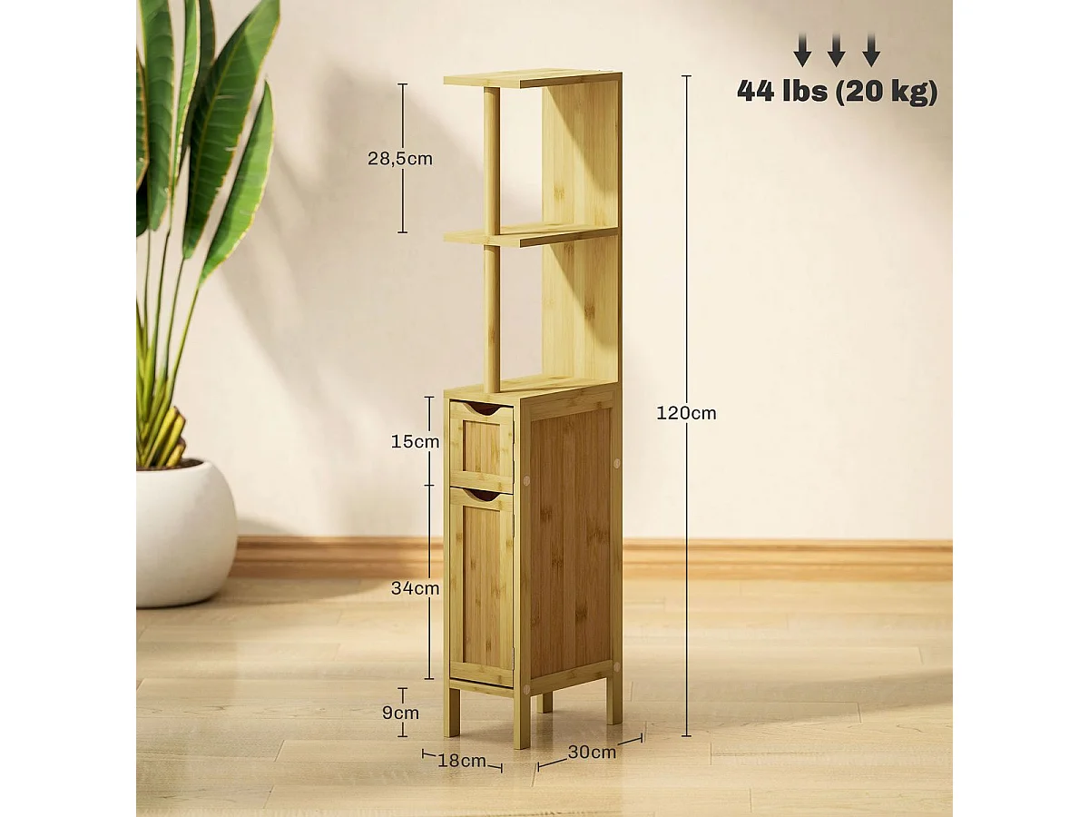 Mueble auxiliar Dhea Homcom 2 armarios + 2 estantes natural 120x18x30 cm