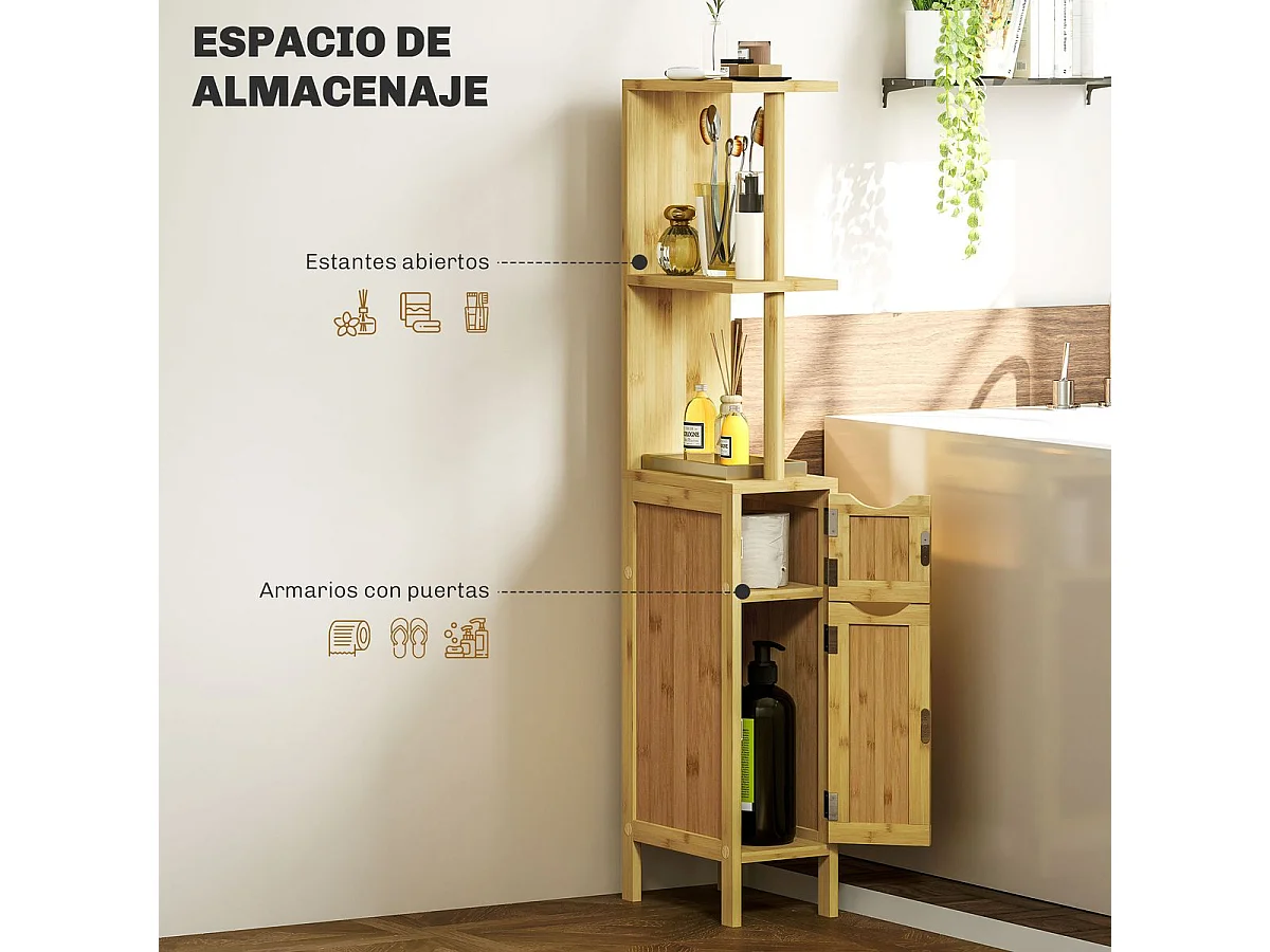 Mueble auxiliar Dhea Homcom 2 armarios + 2 estantes natural 120x18x30 cm