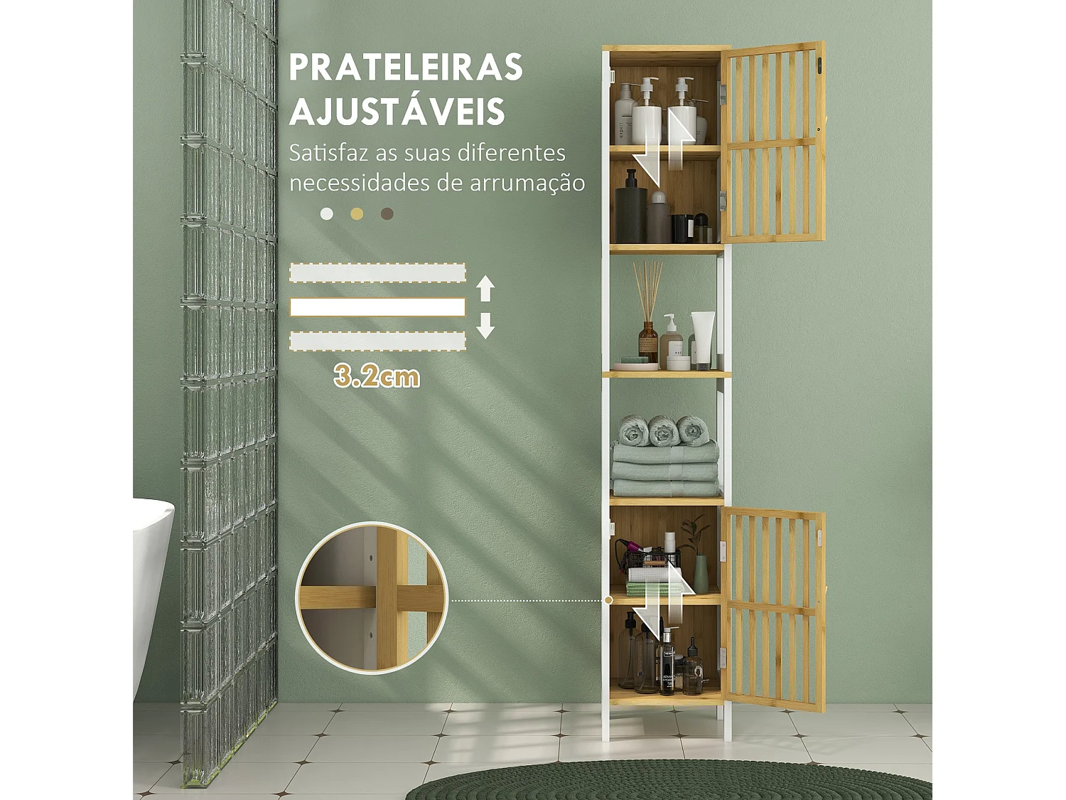 Armario auxiliar Trevel Homcom 2 puertas + 2 compartimentos natural/blanco 172x32x30 cm