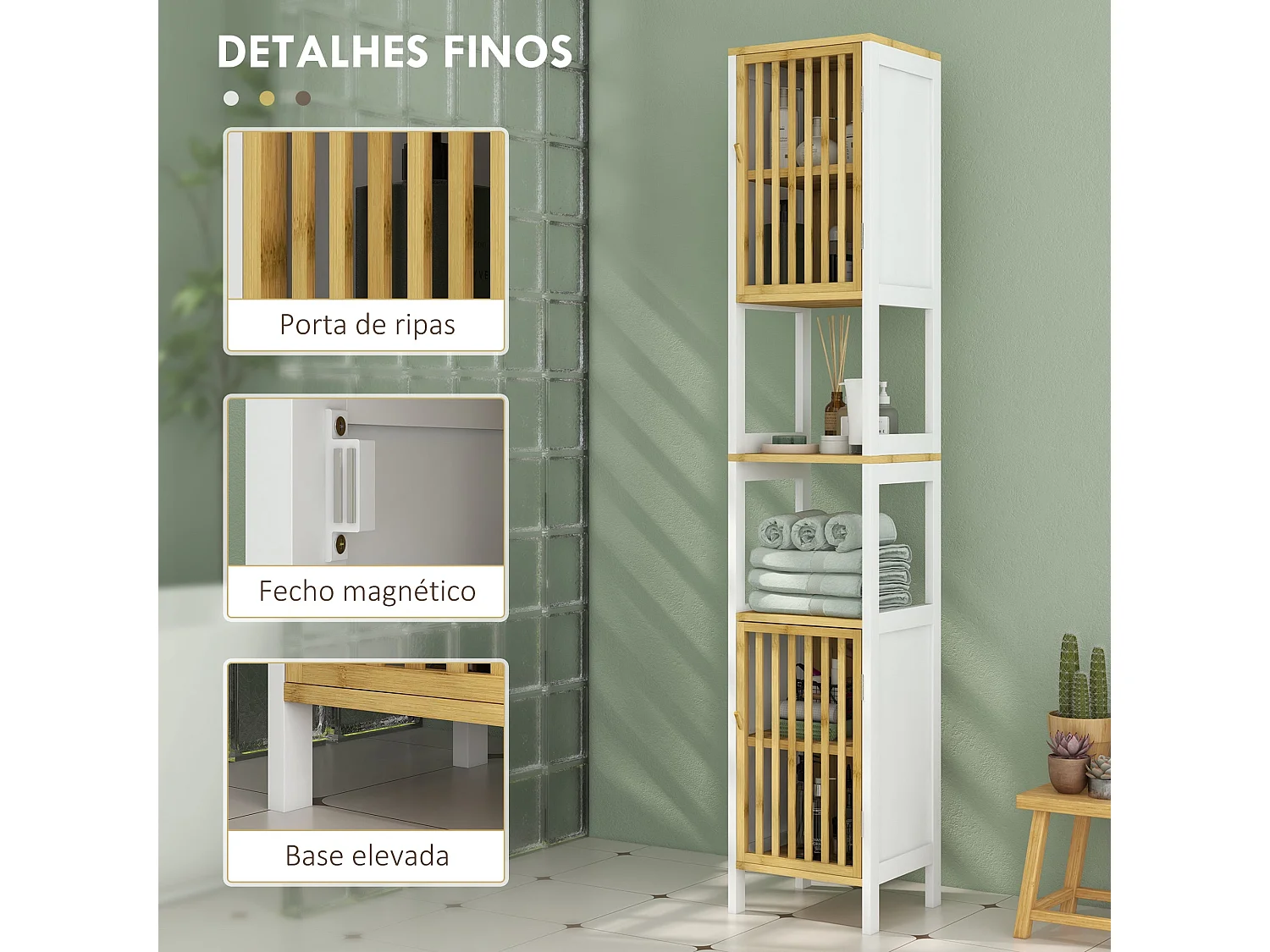 Armario auxiliar Trevel Homcom 2 puertas + 2 compartimentos natural/blanco 172x32x30 cm