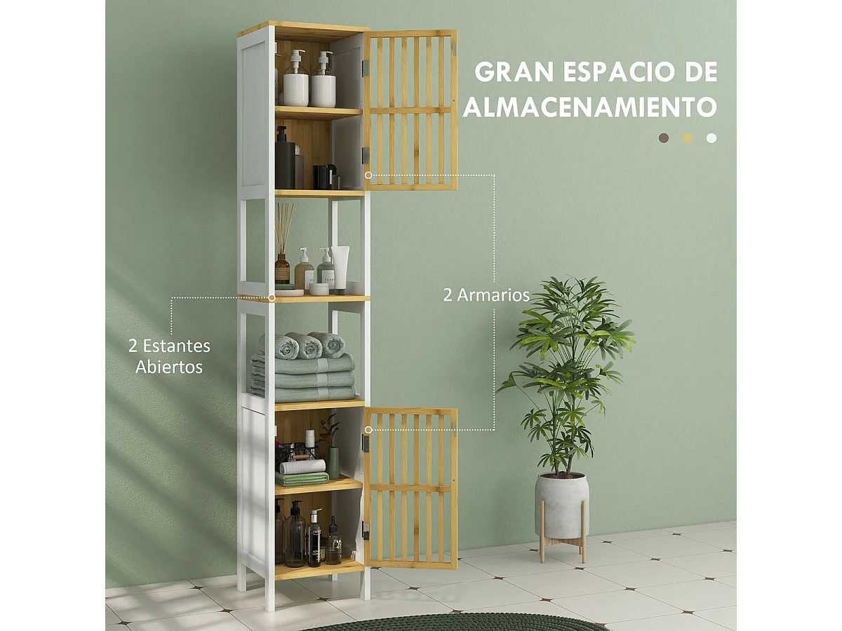 Armario auxiliar Trevel Homcom 2 puertas + 2 compartimentos natural/blanco 172x32x30 cm