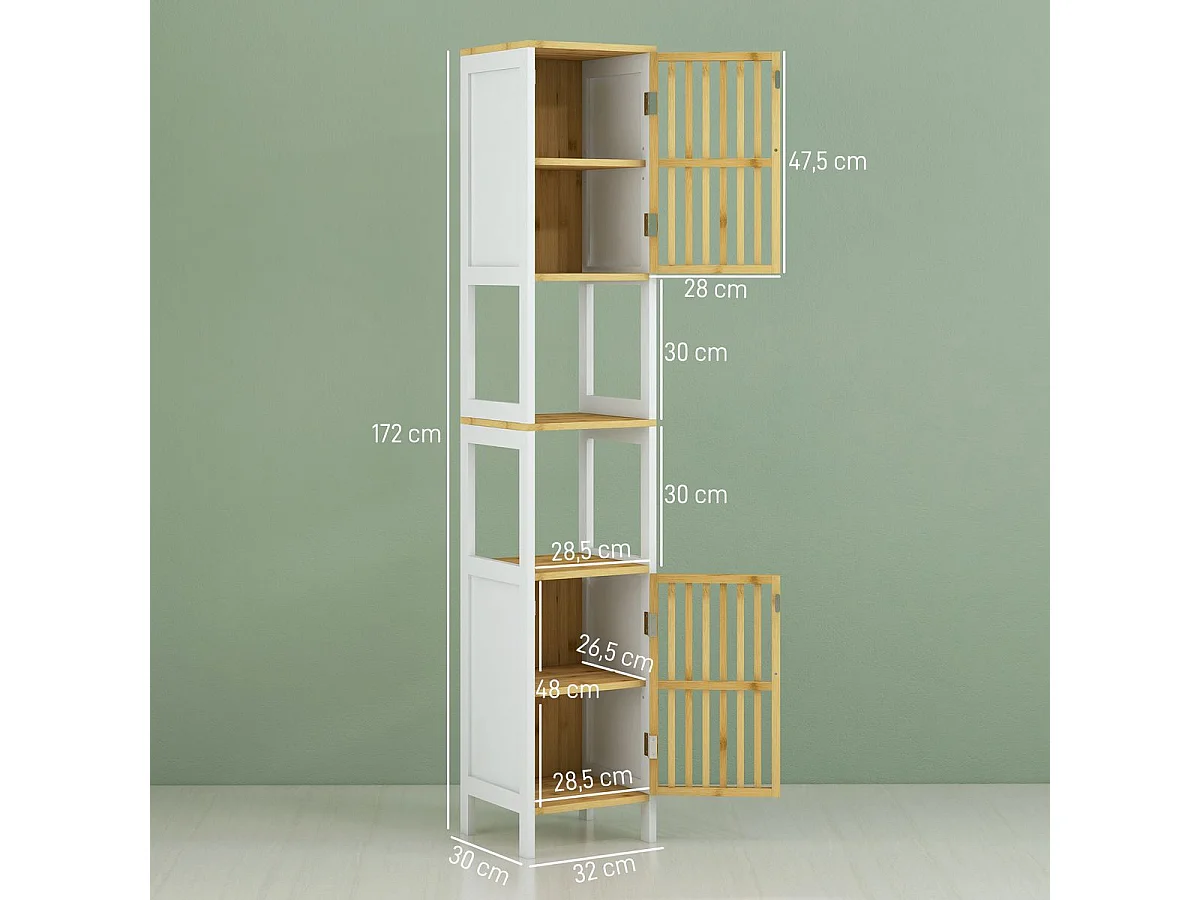 Armario auxiliar Trevel Homcom 2 puertas + 2 compartimentos natural/blanco 172x32x30 cm