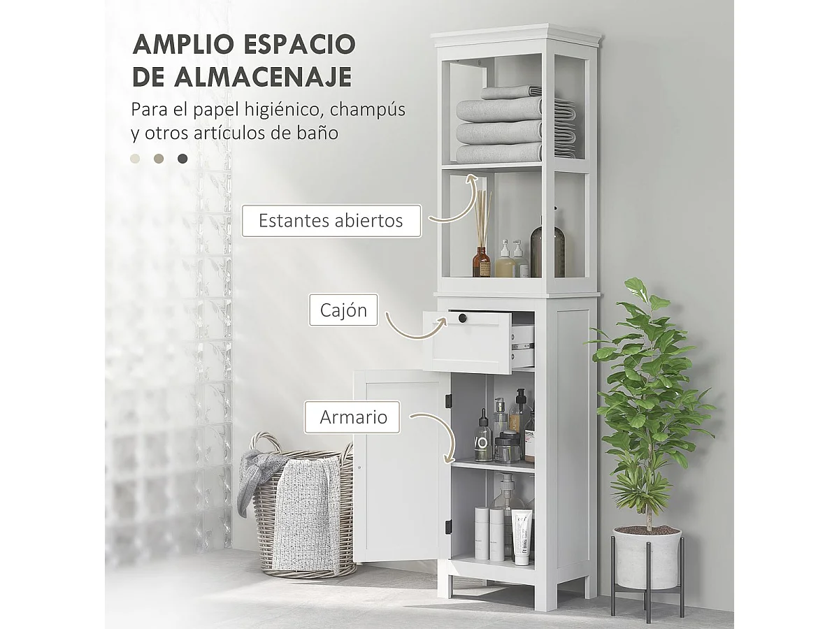 Mueble auxiliar Yala Homcom cajón + armario + 2 compartimentos blanco 165x40x30 cm