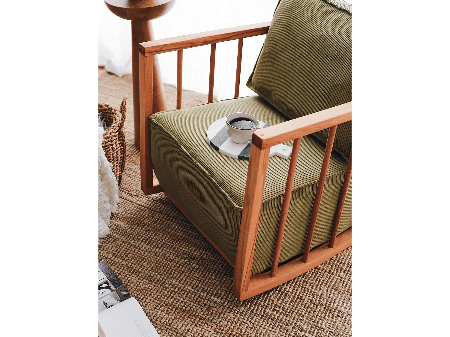 Eleganter Sessel, Khaki, 65 x 80 x 71 cm | 100 % Holzrahmen, Babyface-Stoff | Bequeme Sitzfläche mit 56 cm Tiefe | Perfekt für Kinder