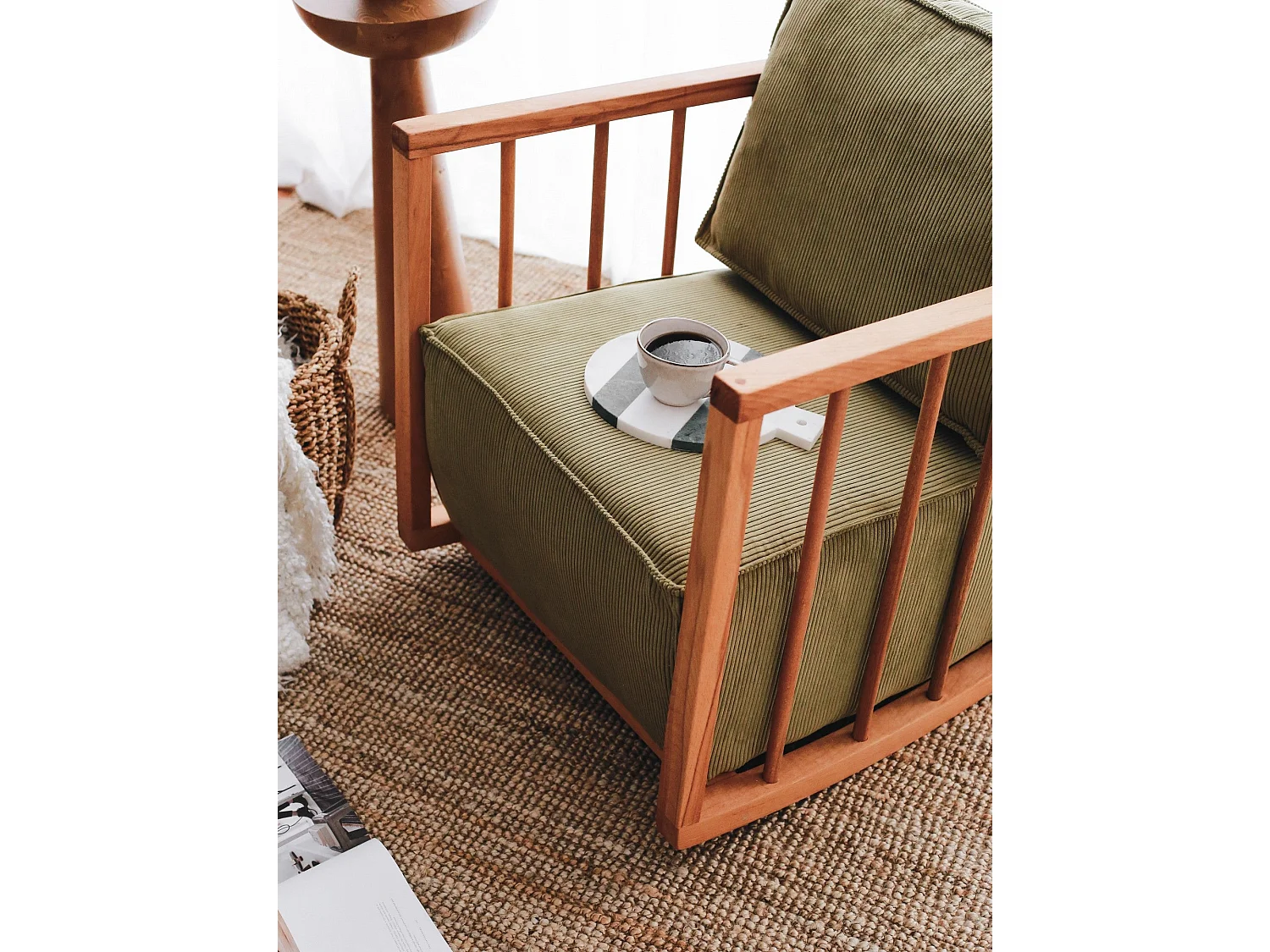 Eleganter Sessel, Khaki, 65 x 80 x 71 cm | 100 % Holzrahmen, Babyface-Stoff | Bequeme Sitzfläche mit 56 cm Tiefe | Perfekt für Kinder