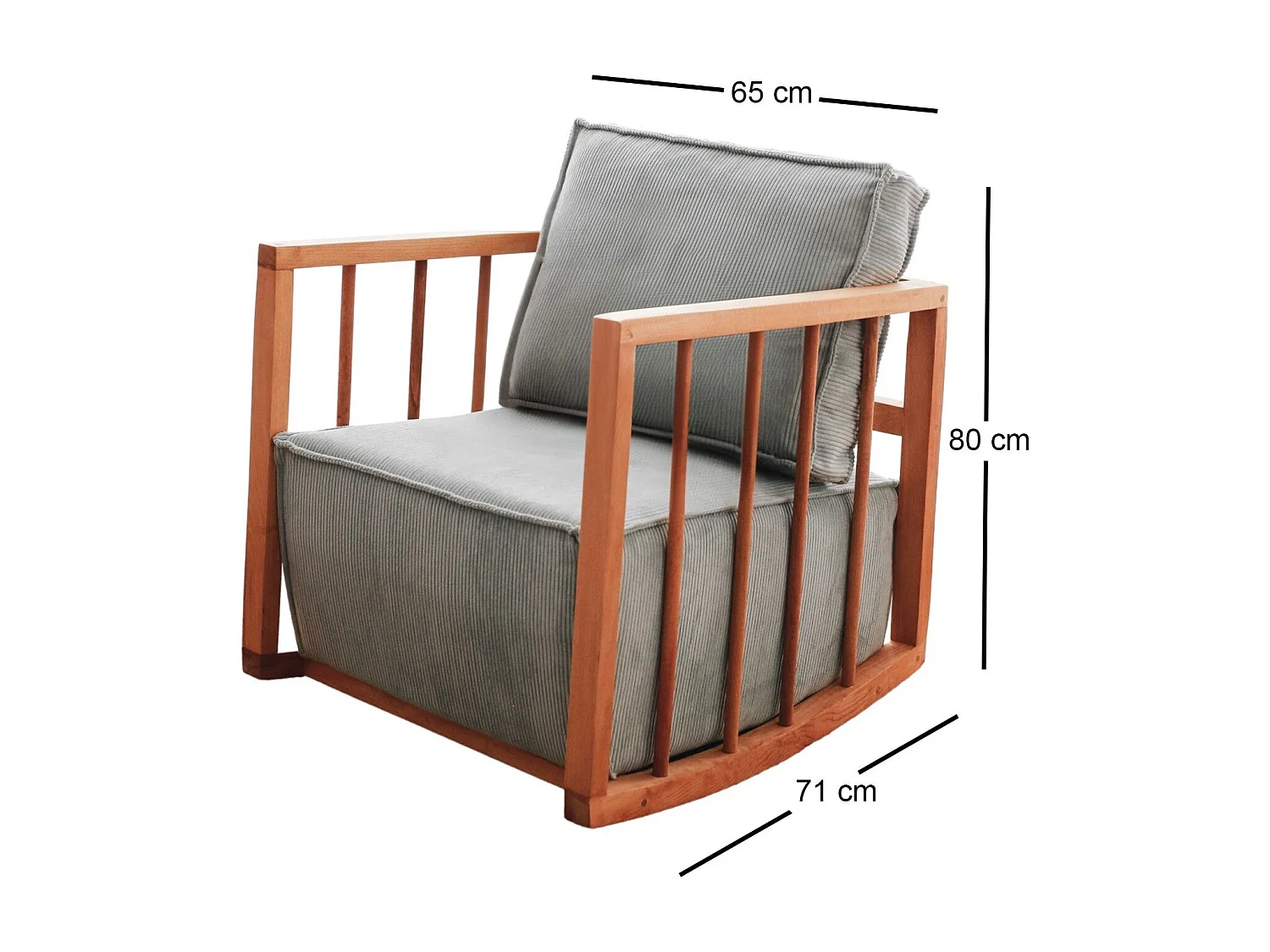 Eleganter Sessel, blauer Stoff, 65 cm B x 80 cm H x 71 cm T | Rahmen aus 100 % Holz, angenehme Sitztiefe | Perfekt für das Wohnzimmer