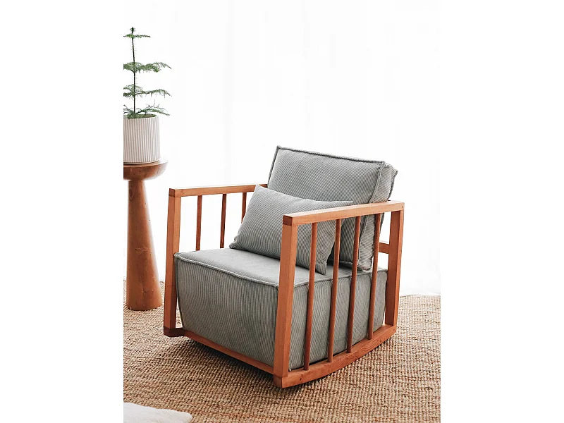 Elegante poltrona, tessuto blu, 65 cm L x 80 cm A x 71 cm P | Struttura in legno al 100%, comoda profondità di seduta | Perfetta per il sogg