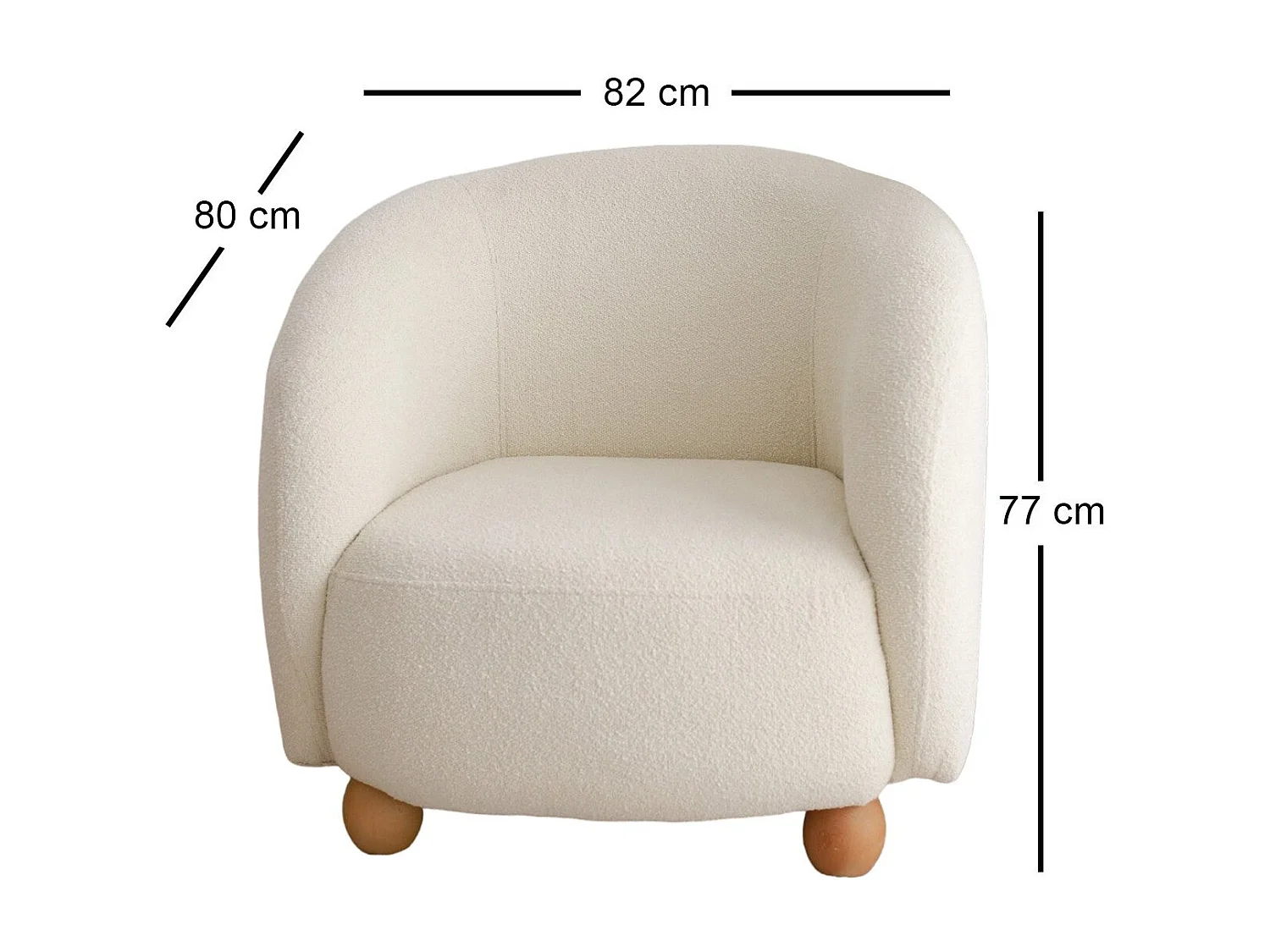 Eleganter weißer Sessel, 82 x 80 x 77 cm | Rahmen aus 100 % Karpfenholz, Stoff aus 100 % Teddy | Perfekt für Wohnzimmer und gemütliche Räume