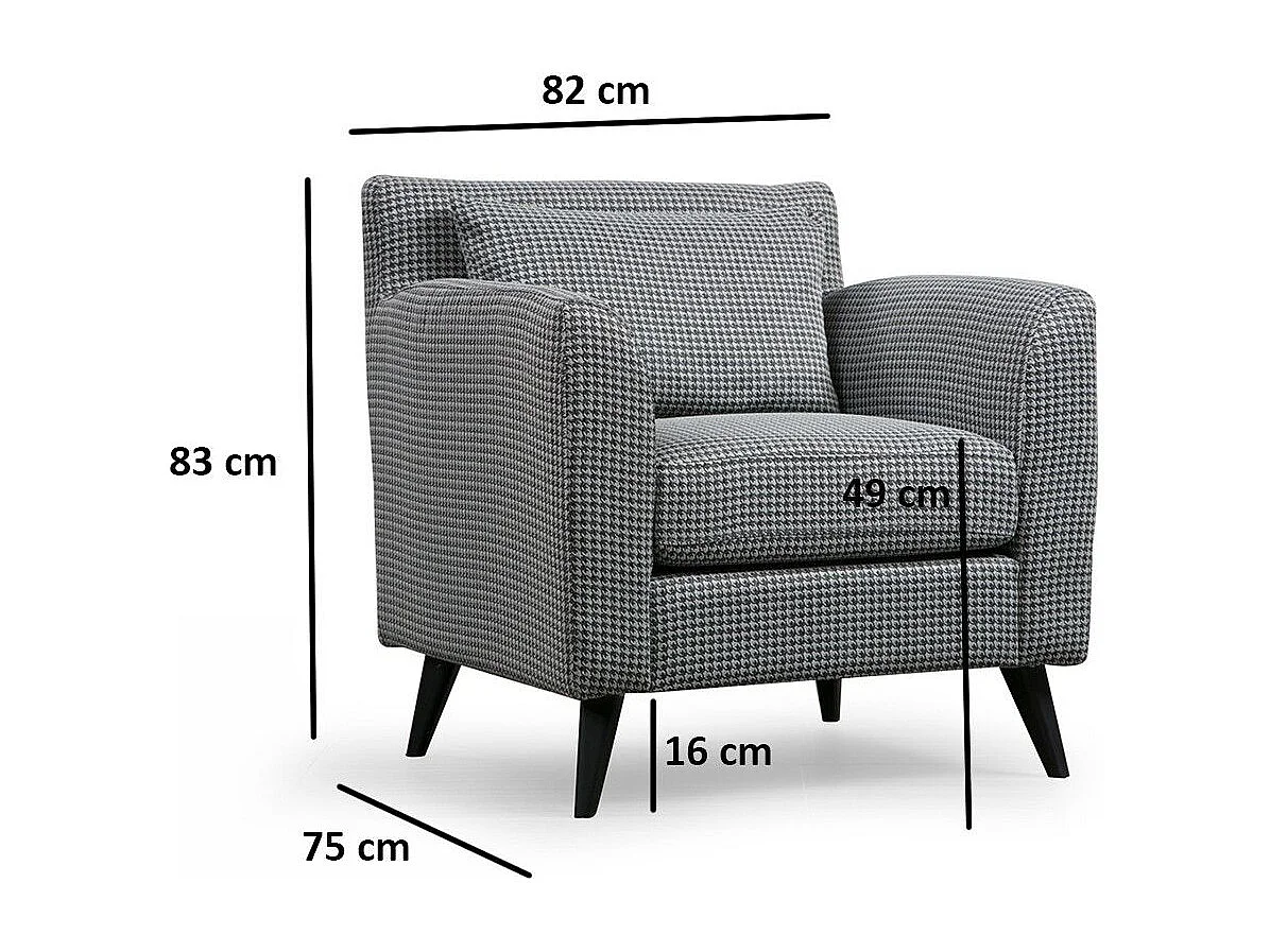 Sillón orejero elegante, blanco y negro, 82 x 75 x 83 cm | Estructura de madera de haya y aglomerado, 100 % poliéster, cojines portátiles |