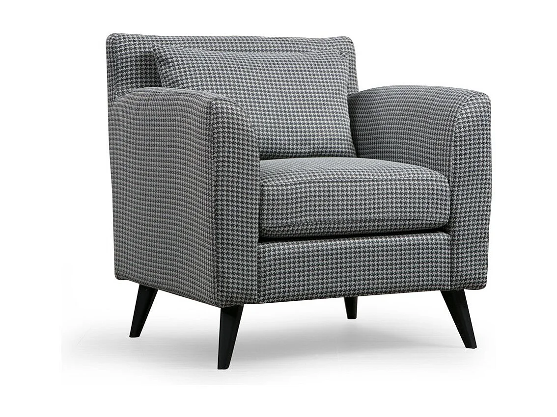 Sillón orejero elegante, blanco y negro, 82 x 75 x 83 cm | Estructura de madera de haya y aglomerado, 100 % poliéster, cojines portátiles |