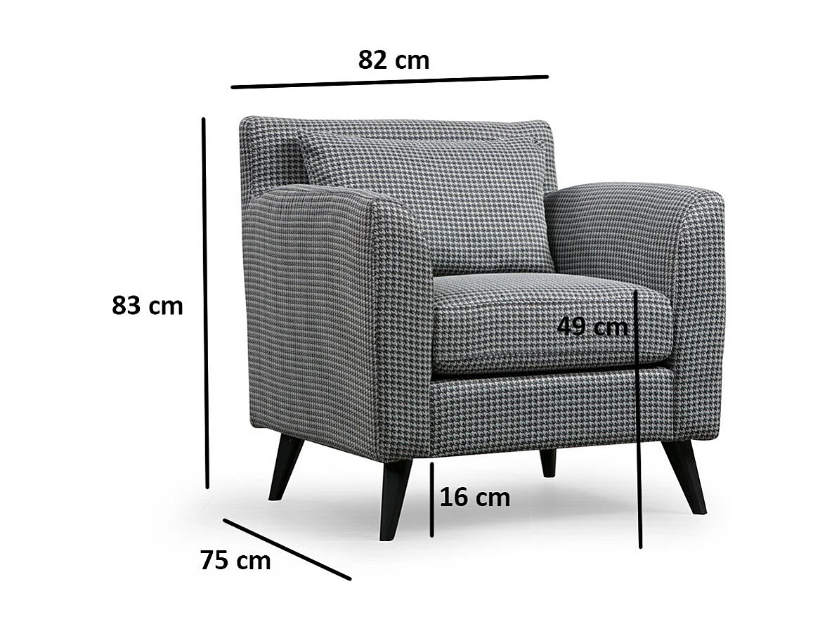 Elegancki fotel uszak, czarno-biały, 82 x 75 x 83 cm | Rama z drewna bukowego i płyty wiórowej, 100% poliester, przenośne poduszki | Idealny do