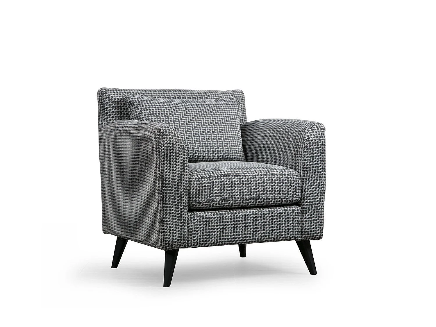 Sillón orejero elegante, blanco y negro, 82 x 75 x 83 cm | Estructura de madera de haya y aglomerado, 100 % poliéster, cojines portátiles |