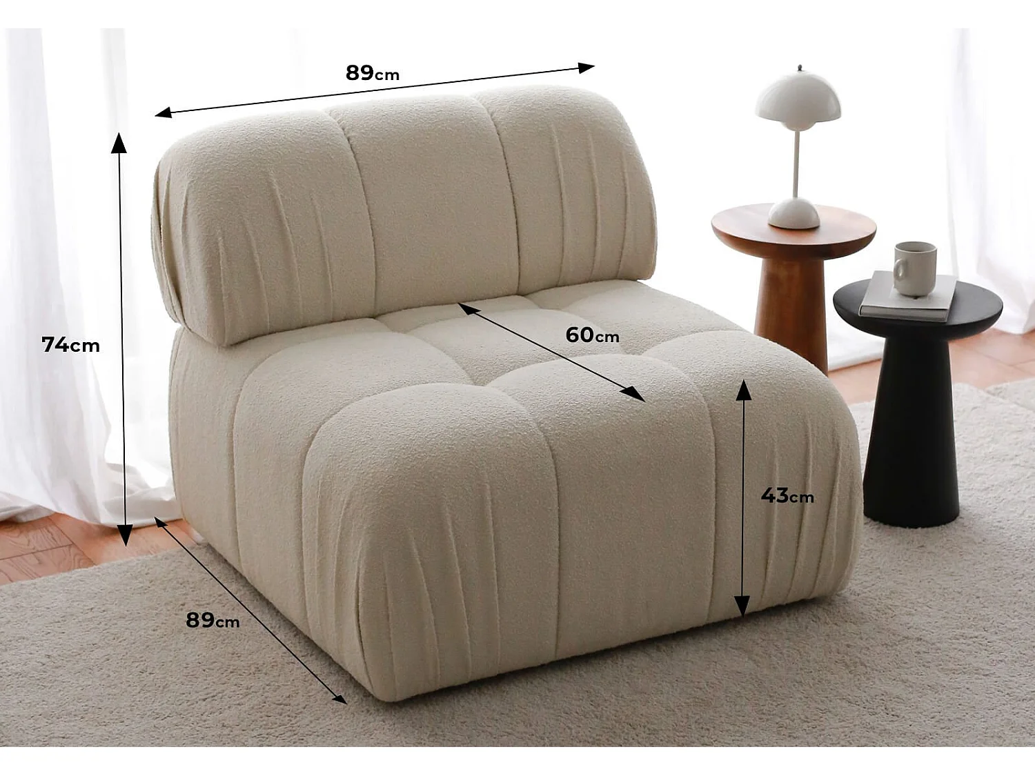 Sillón Altadena 564, Blanco, 74x89x89cm, Tapiz, Patas: Plástico