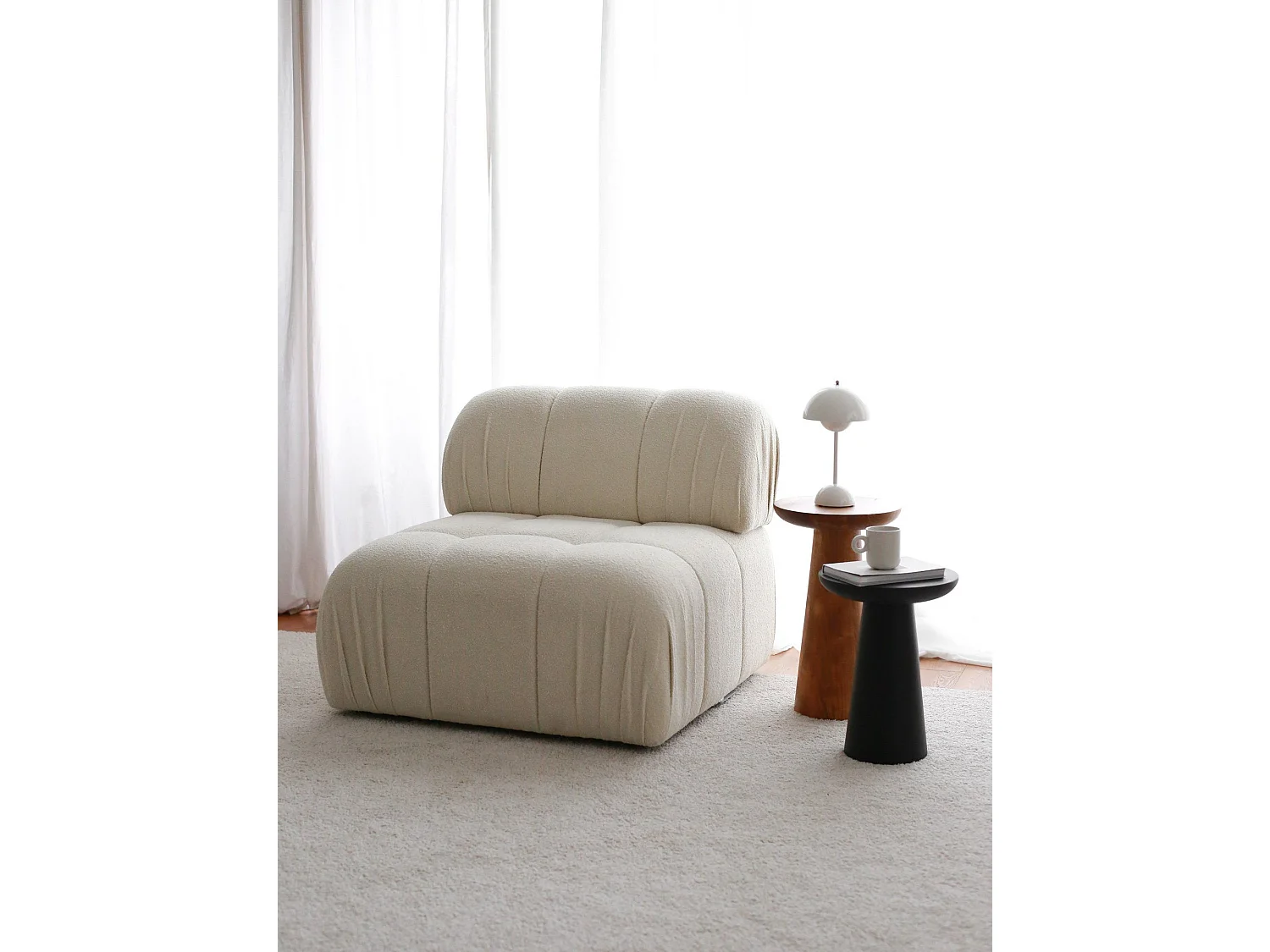 Fauteuil moderne Nouda Tissu bouclette Blanc