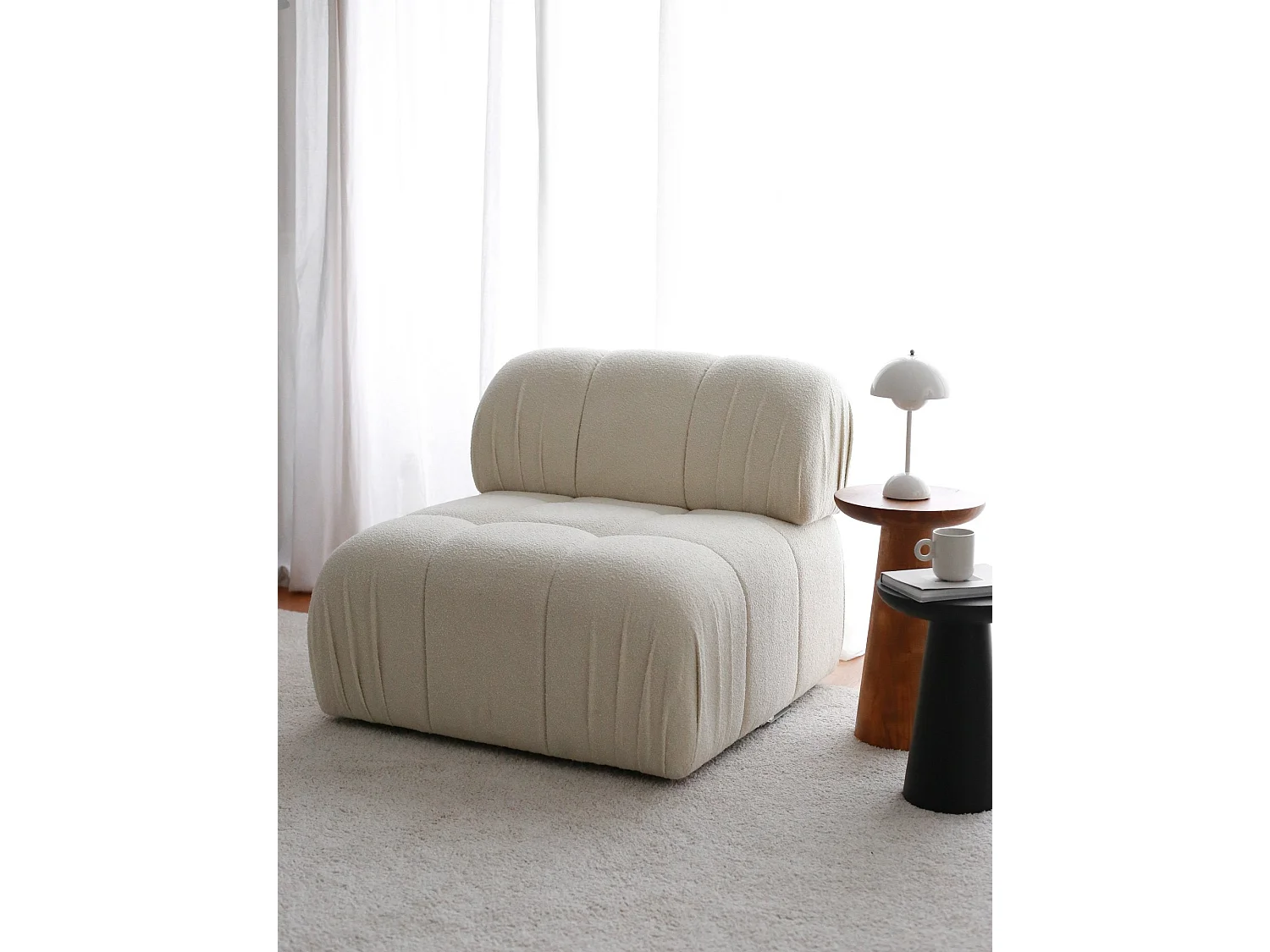 Fauteuil moderne Nouda Tissu bouclette Blanc
